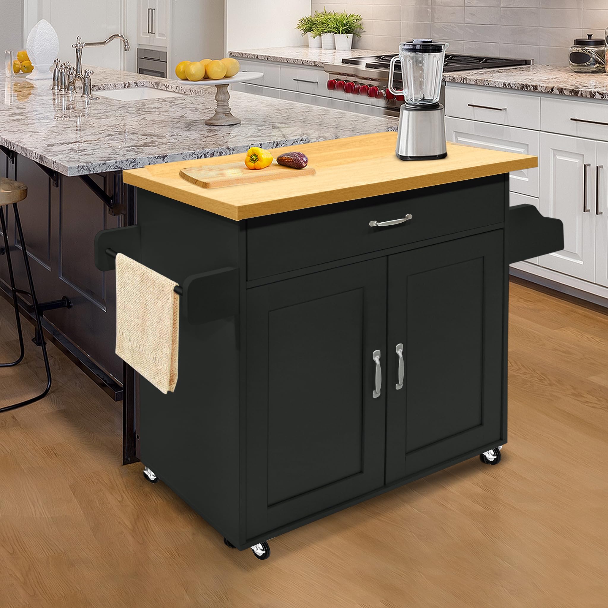 ACXIN Carrello da cucina su ruote, armadio da cucina con cassetti e porta dell'armadio, isola della cucina con piano di lavoro, carrello da servizio, carrello per cucina, sala da pranzo, 115 x 36 x 90