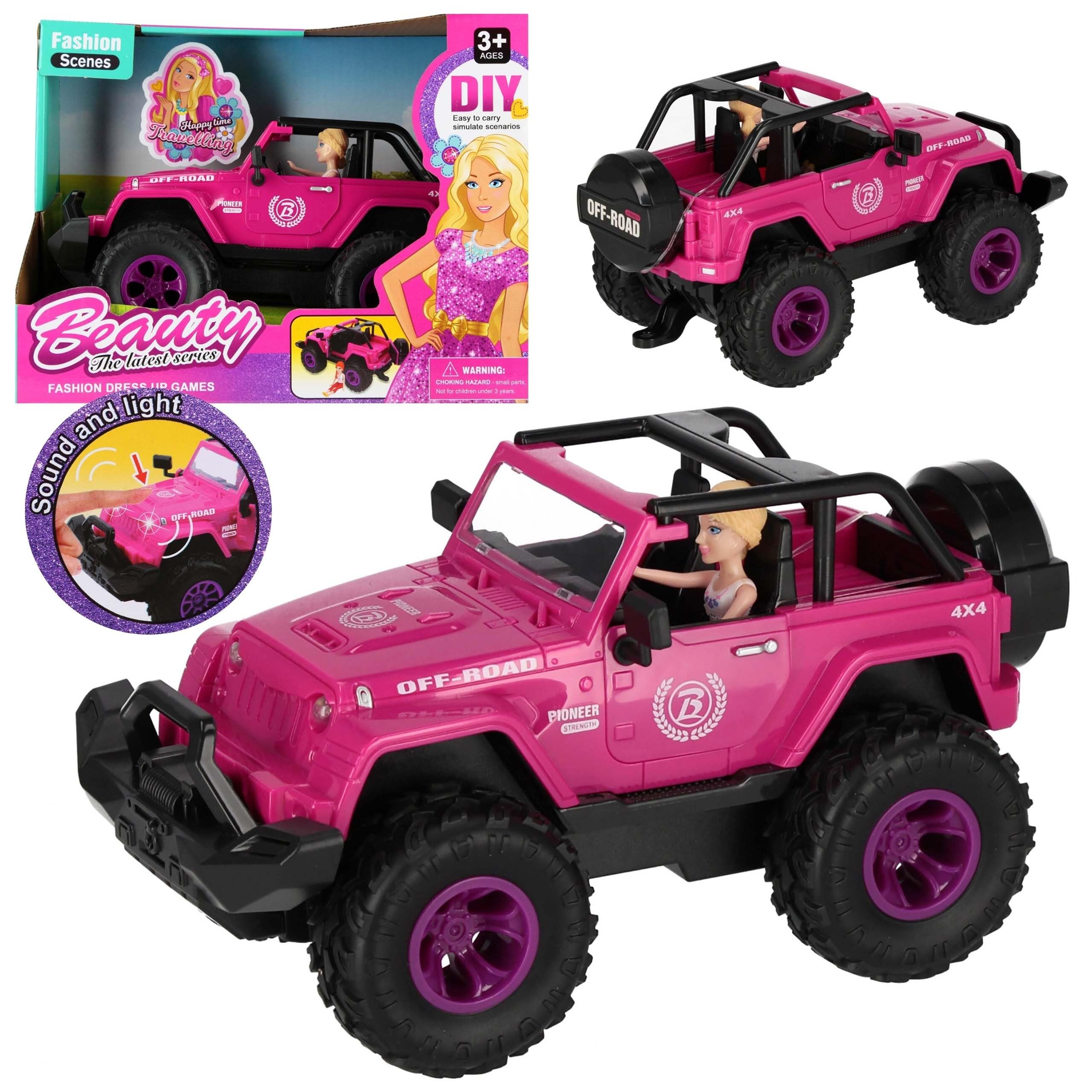Rosa Jeep Auto für Puppen mit Zubehör 3+ MEGA Creative