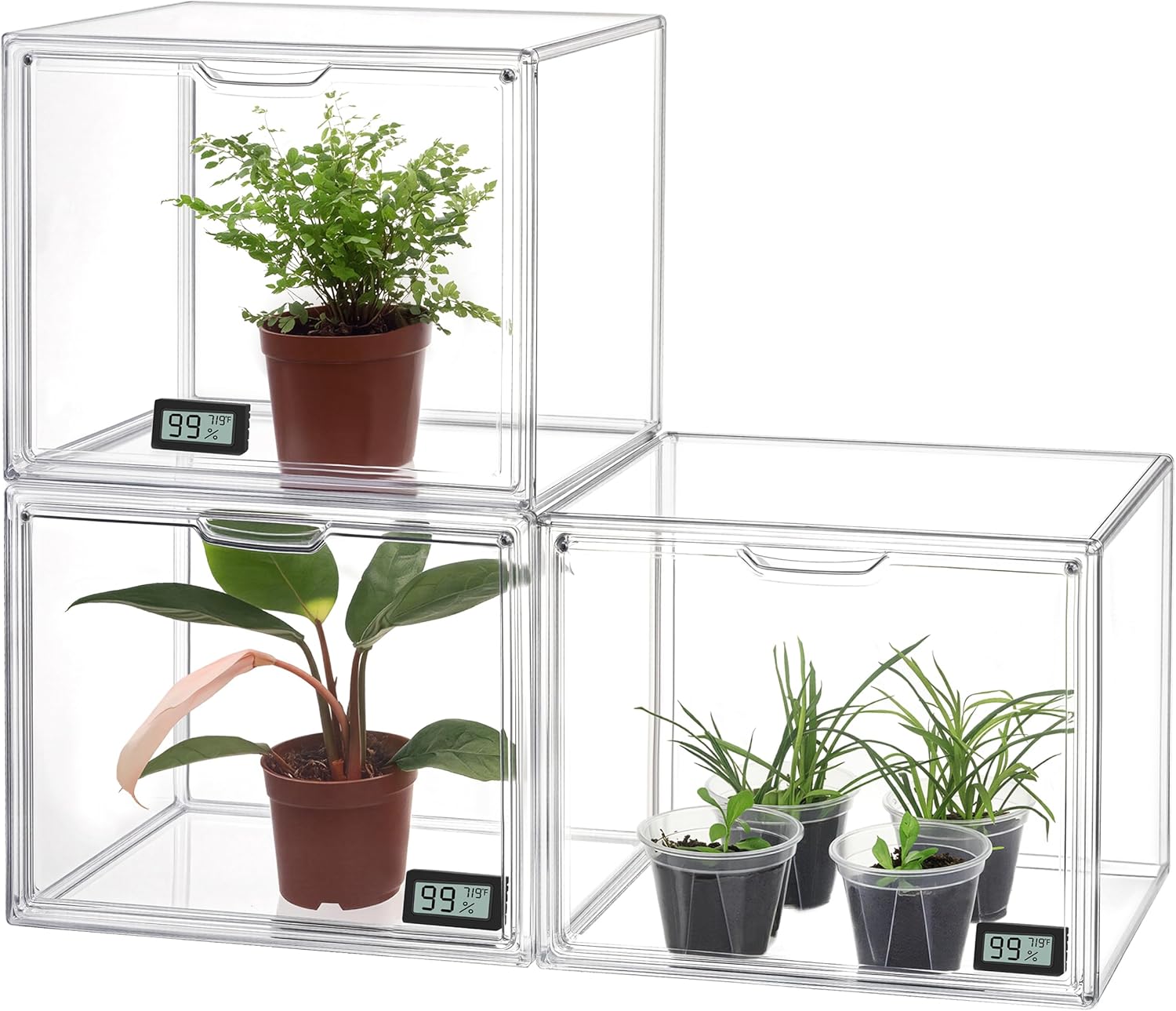 HBlife Mini Greenhouse for Indoor, Clear Stackable Green House with Magnetic Waterproof Door for Small Plants Nursery Germination, Tabletop Portable Greenhouse, 14.1x8.6x10.6 Inch (2 Pack)