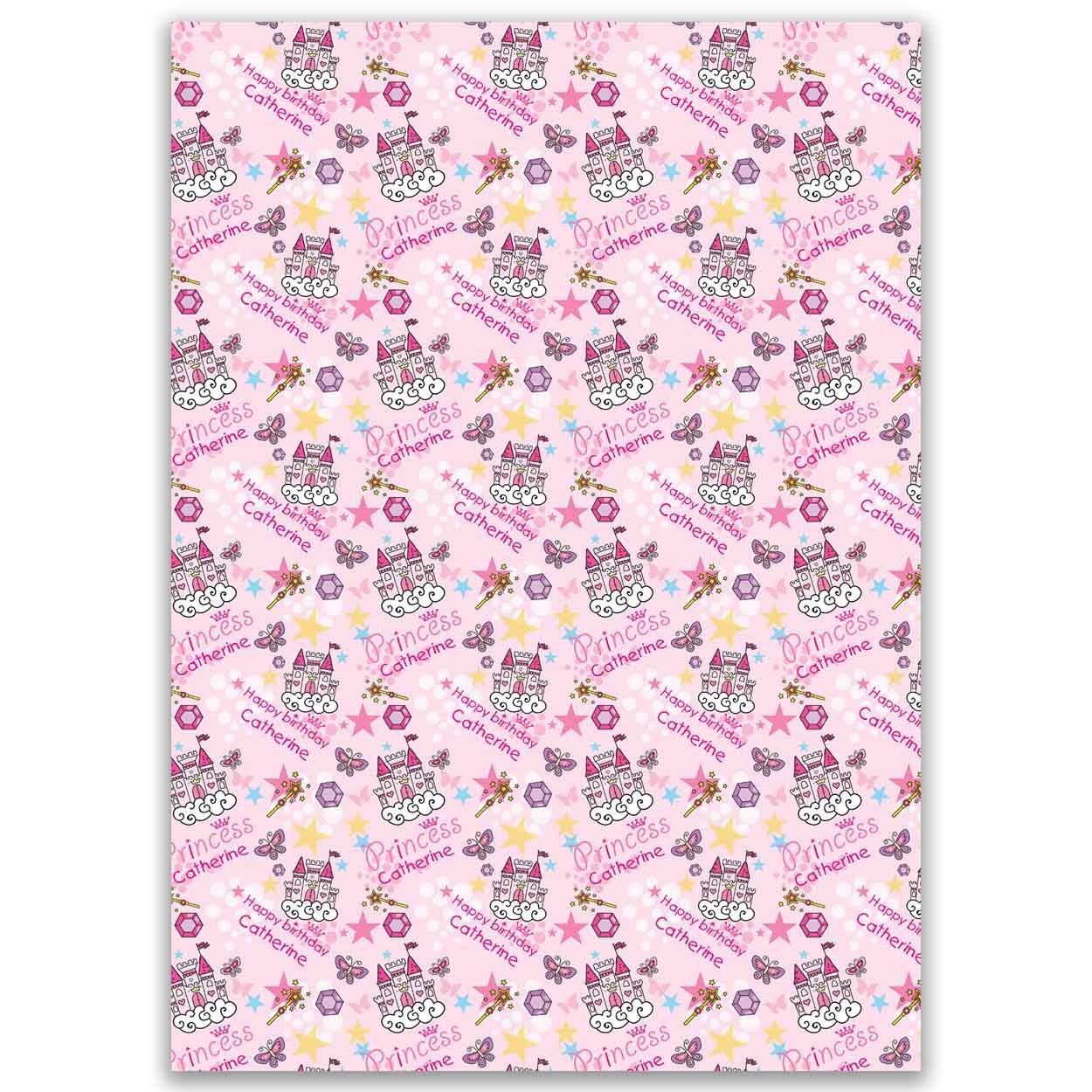 Paper Themes Girls Birthday Wrapping Paper Personalised Gift Wrap - Princess Castle