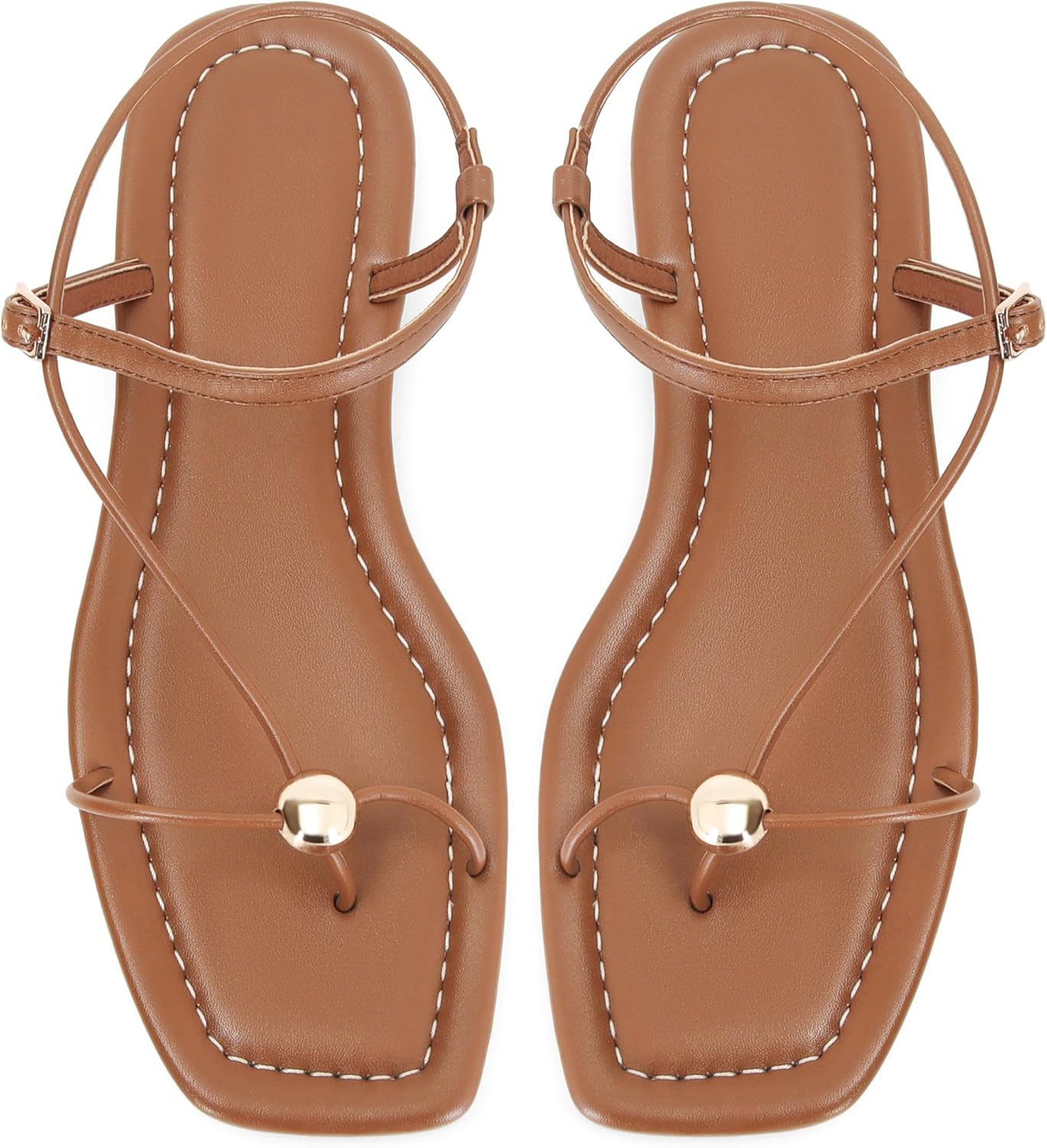 Strappy Flat Sandals for Women Comfortable Dressy Summer Beach Thong Flip Flop Slide Sandals with Gold Hardware - Image 6