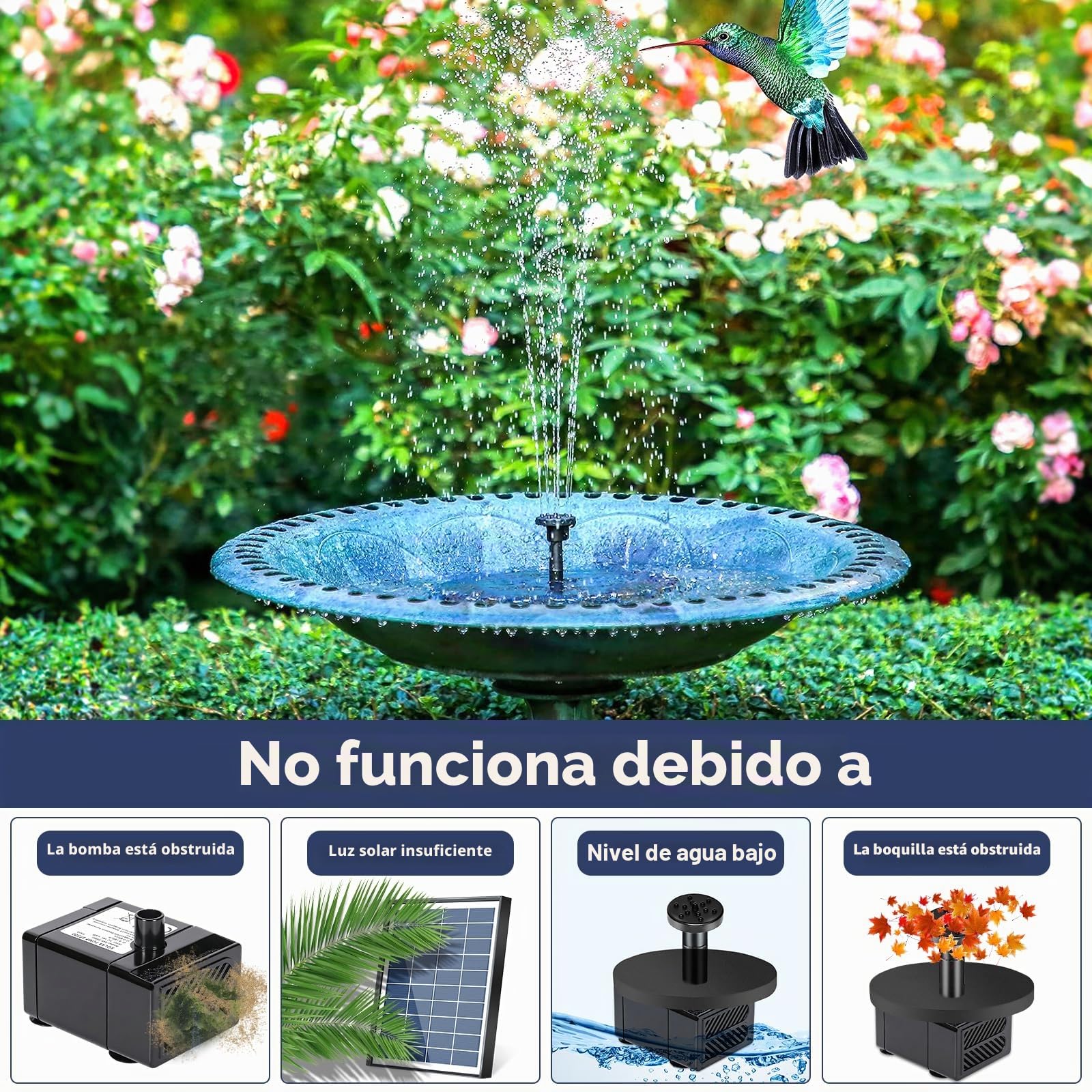 Fuente Solar Jardin Exterior 6.5w, Bomba de Agua Solar, Bomba Solar para Estanque, Bomba de Agua de Estanque Solar con 9 Boquillas, para Jardín Baño de Pájaros, Pecera, Estanque Pequeño
