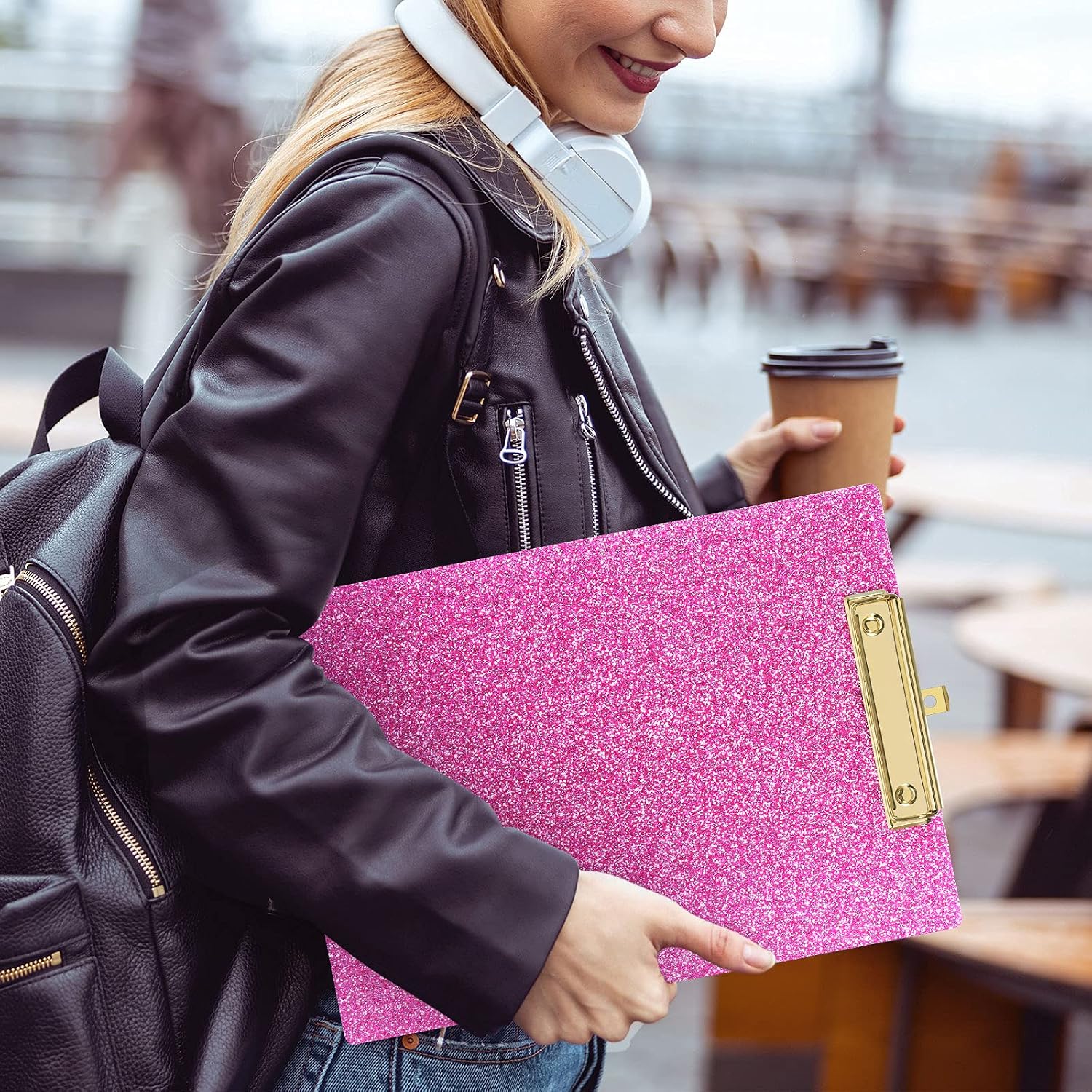 Piasoenc Acrylic Clipboards, Fashion Glitter Clip Board with Low Profile Gold Clip - Image 5
