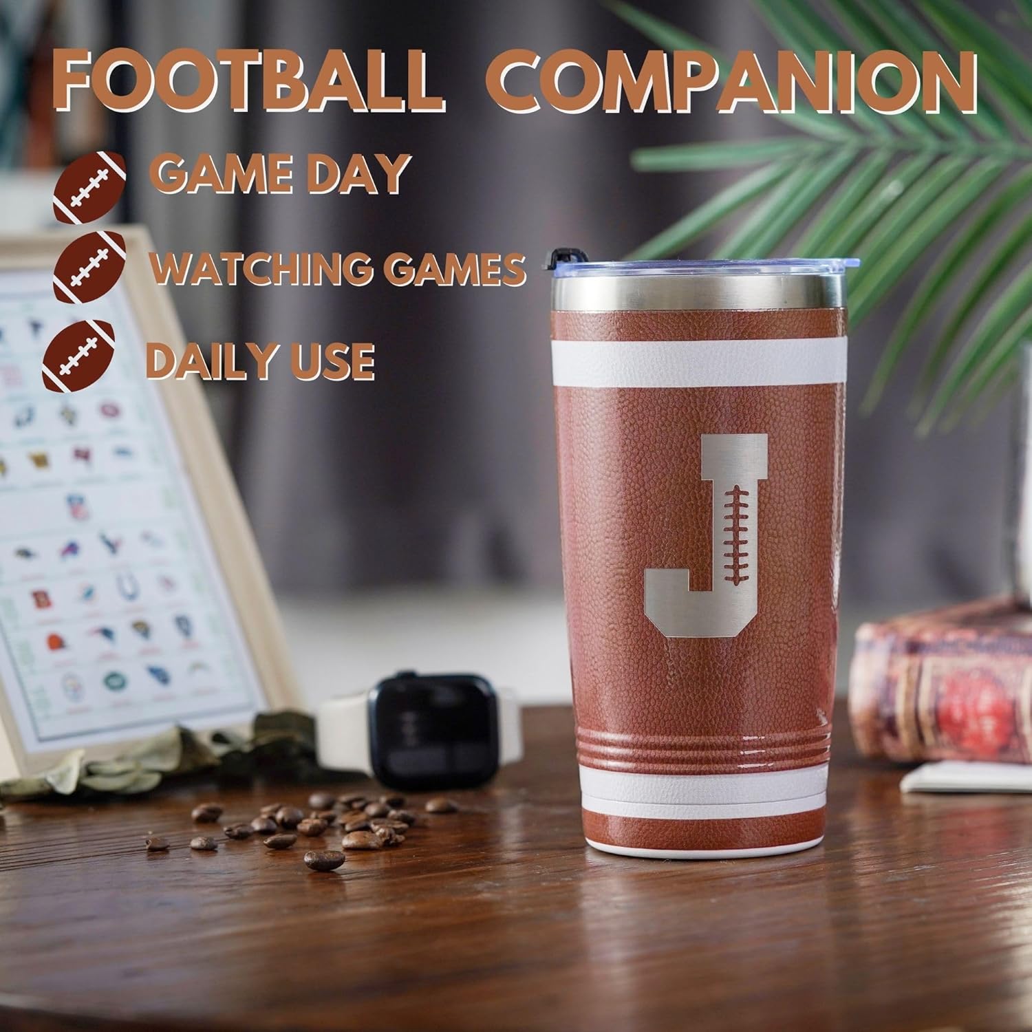 Onebttl Personalized Football Gifts for Teen Boys, Men, Coaches, 20oz Stainless Steel Tumbler with Laser Etched Initials for Football Players, Lovers - K - Image 3