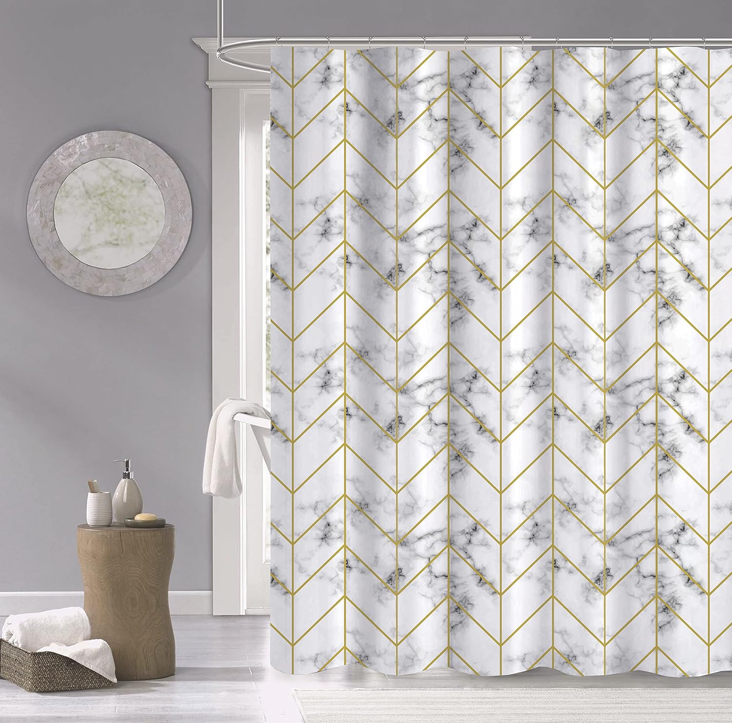 Cotton Soft Textured Shower Curtain - Printed Design Cotton in Luxe Marble Silver 70" x 72" - Water Resistant Cotton, Washable Shower Curtain - Perfect Cloth Shower Curtain for Stylish Bathrooms