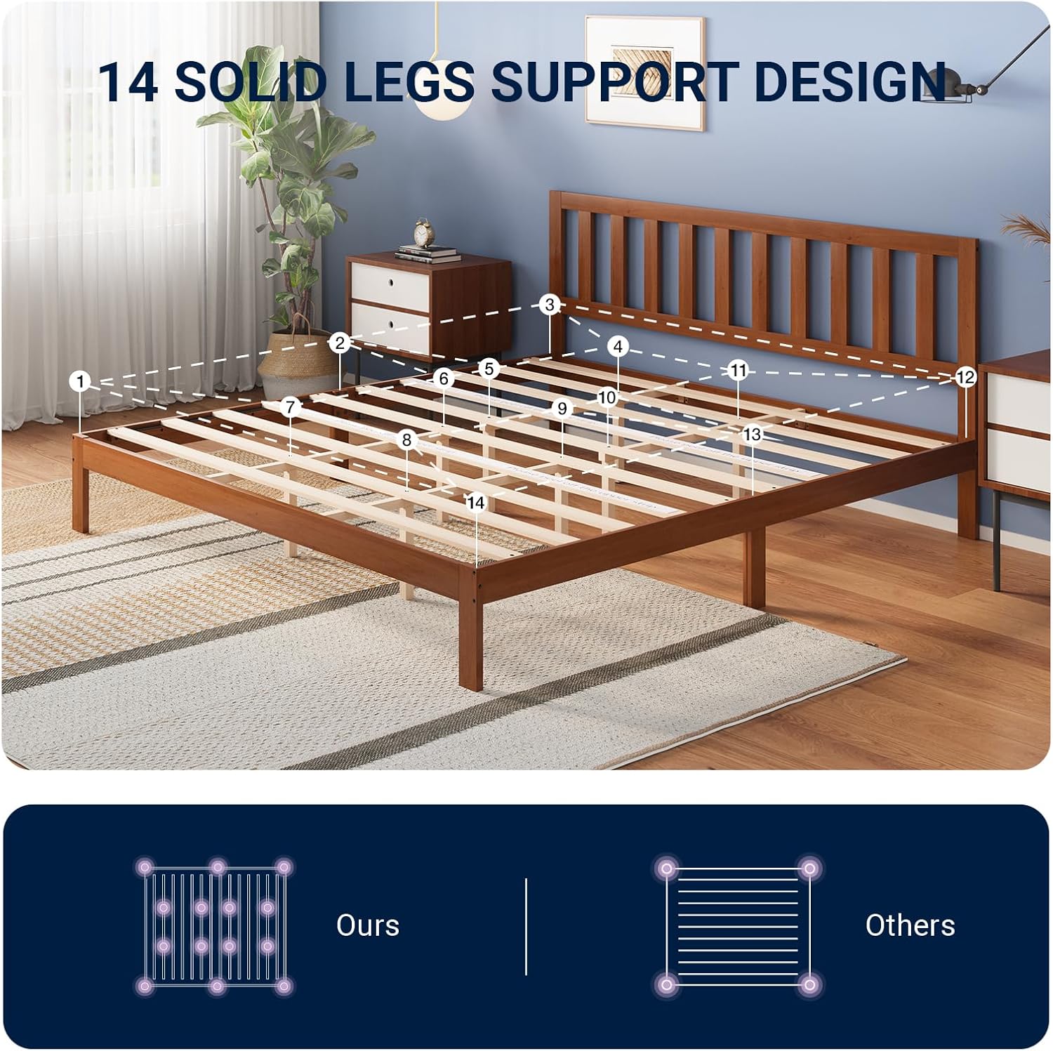Avenco Solid Wood Platform Bed Frame with Headboard, 12 Inch Bed Frame King Size, Sturdy Wood Slat Support, No Box Spring Needed, Easy Assembly