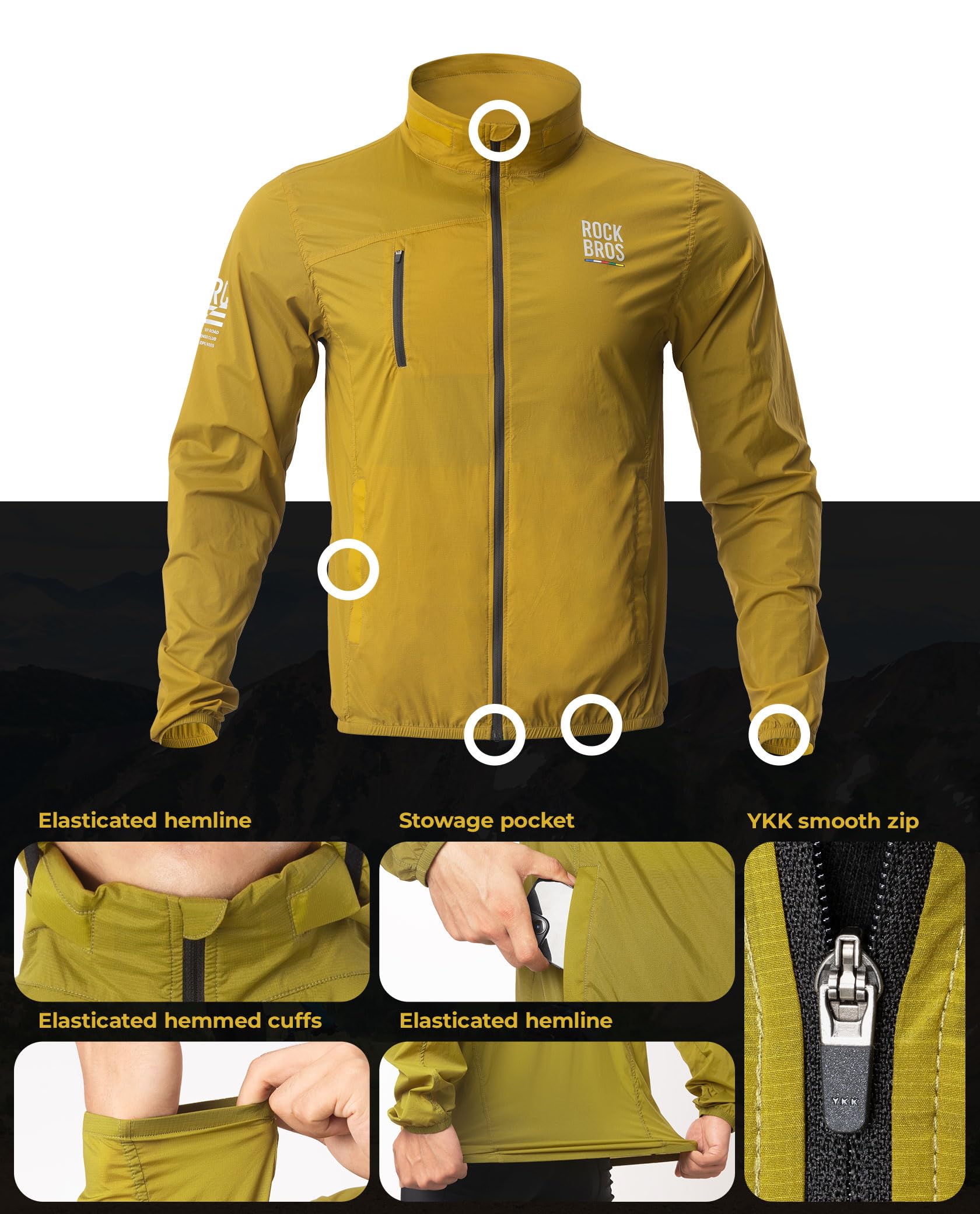 ROCKBROS Road to Sky Kurtka męska Kurtka sportowa Odzież rowerowa Wiatroszczelna kurtka rowerowa do biegania Pieszych wędrówek Rowerowych Oddychająca M-4XL