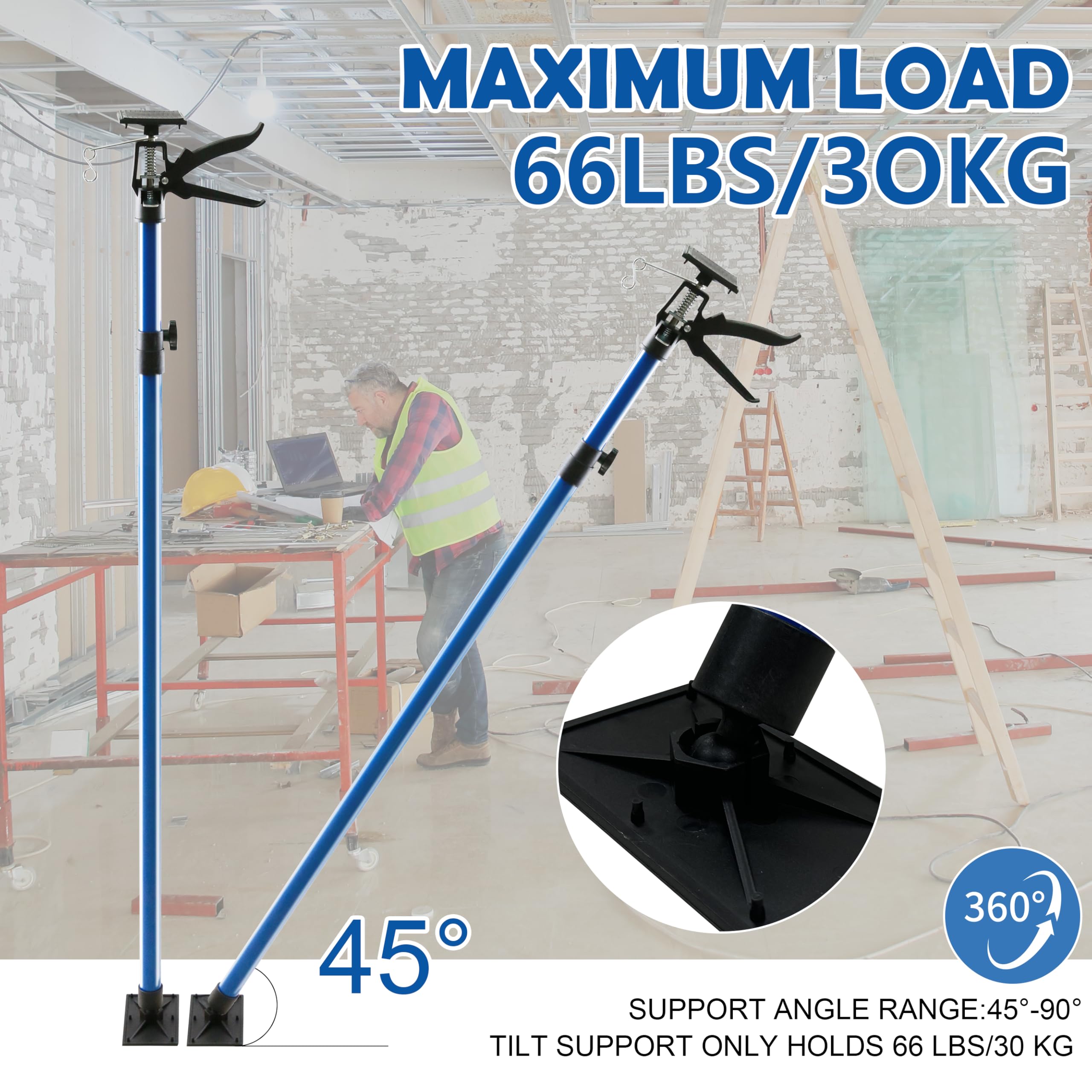 Goldshire 4 Pack Adjustable Support Pole, Third Hand Support System, Construction Rods for Cabinet Jacks Cargo Bars Drywalls, Telescoping Support Poles Range from 45'' to 114''