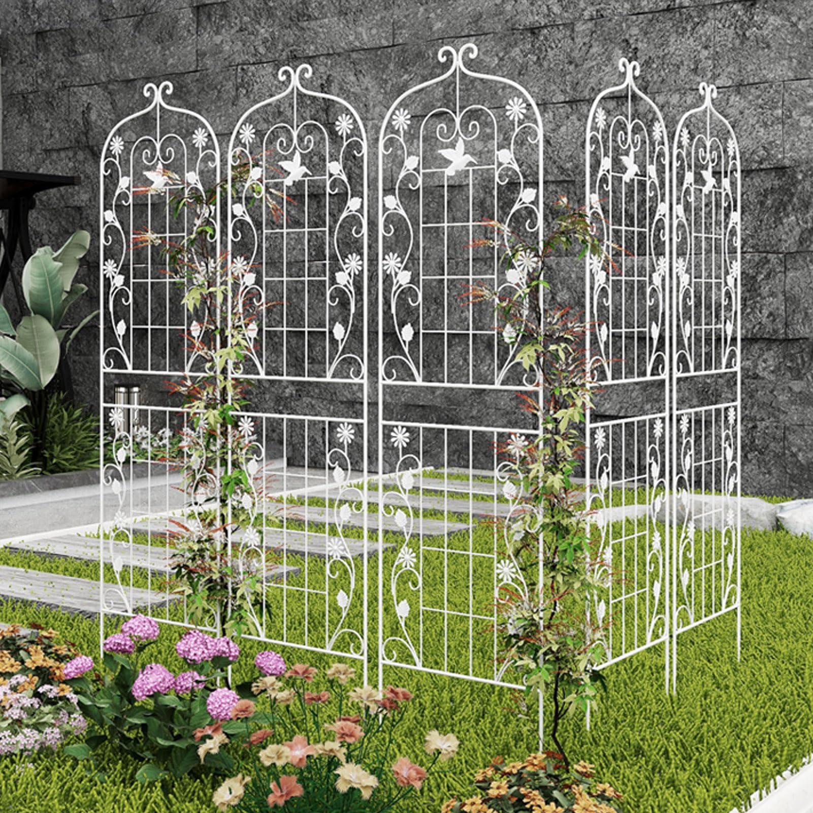 Treillis de jardin en métal durable lot de 3 grands supports blancs 210 cm