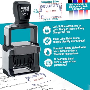 Trodat 5430 Professional Self-Inking Date Stamp - Black Ink