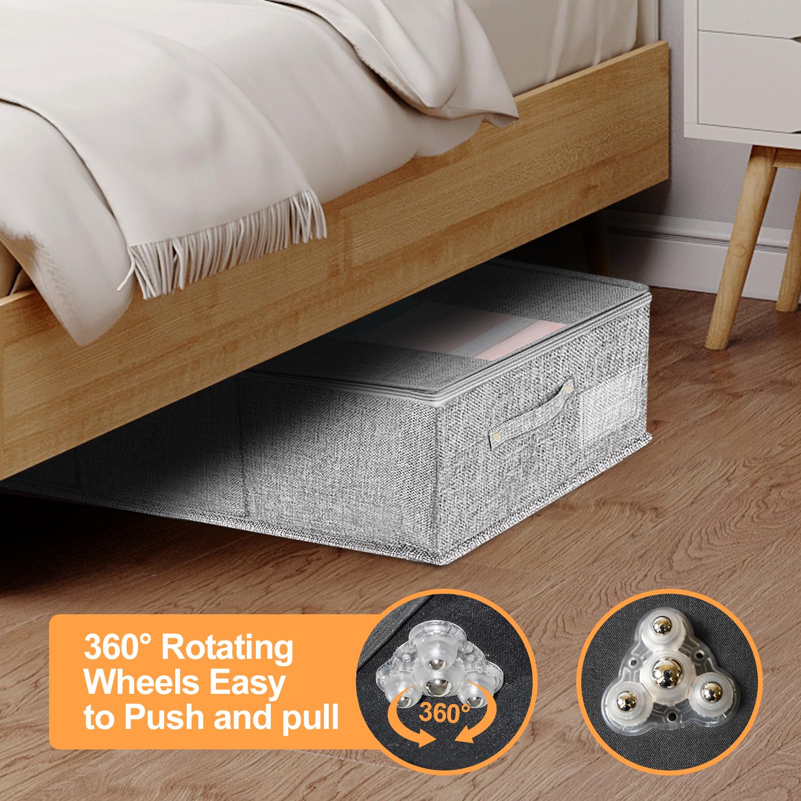 Almacenamiento debajo de la cama con ruedas, contenedores de almacenamiento rodantes debajo de la cama con tapas, organizador de zapatos debajo de la cama con gran capacidad de 60 L, cajón de
