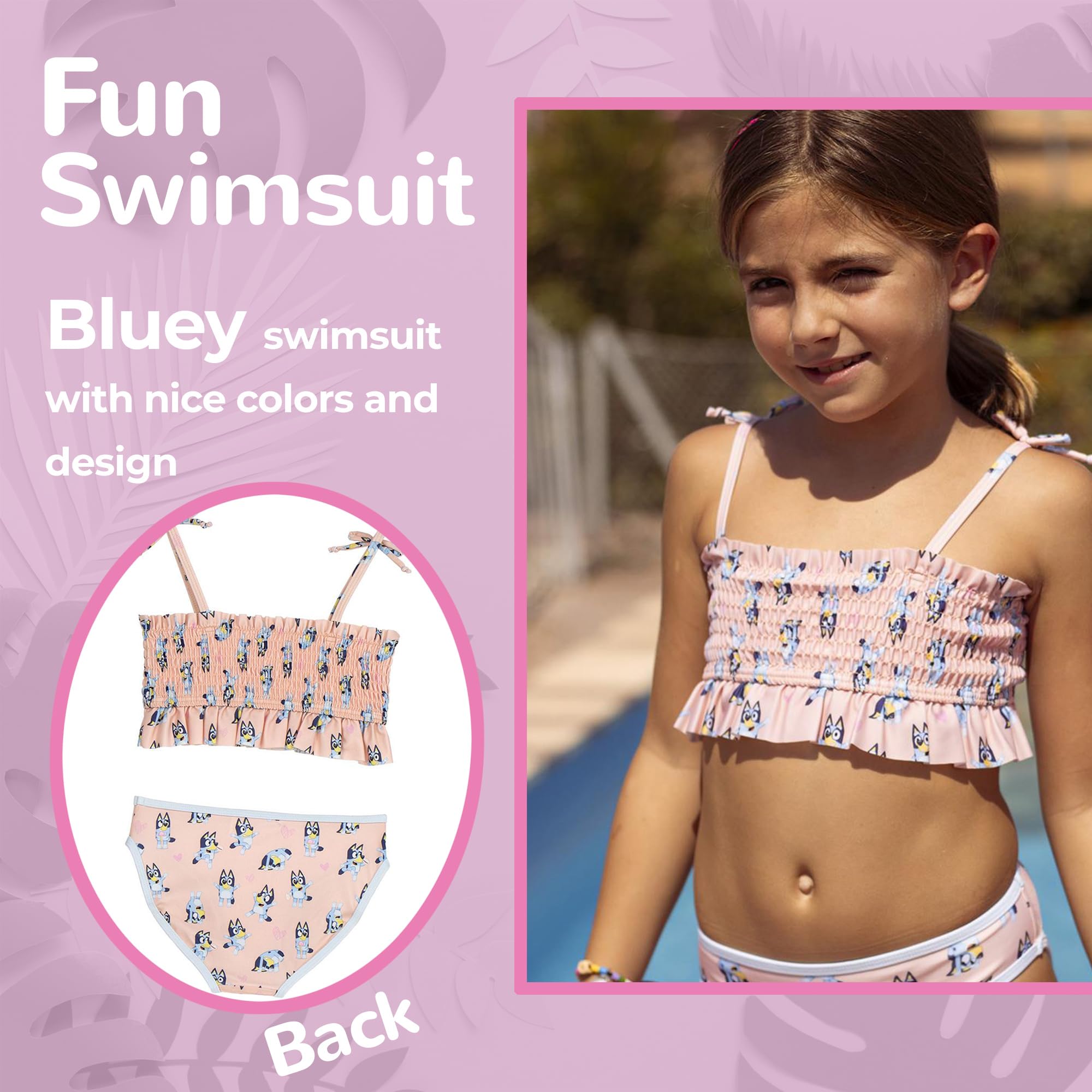 Bluey Maillot de Bain 2 Pièces pour Fille – Bikini Enfant Rose à Bretelles Réglables, Léger et Séchage Rapide – Piscine, Plage et Vacances