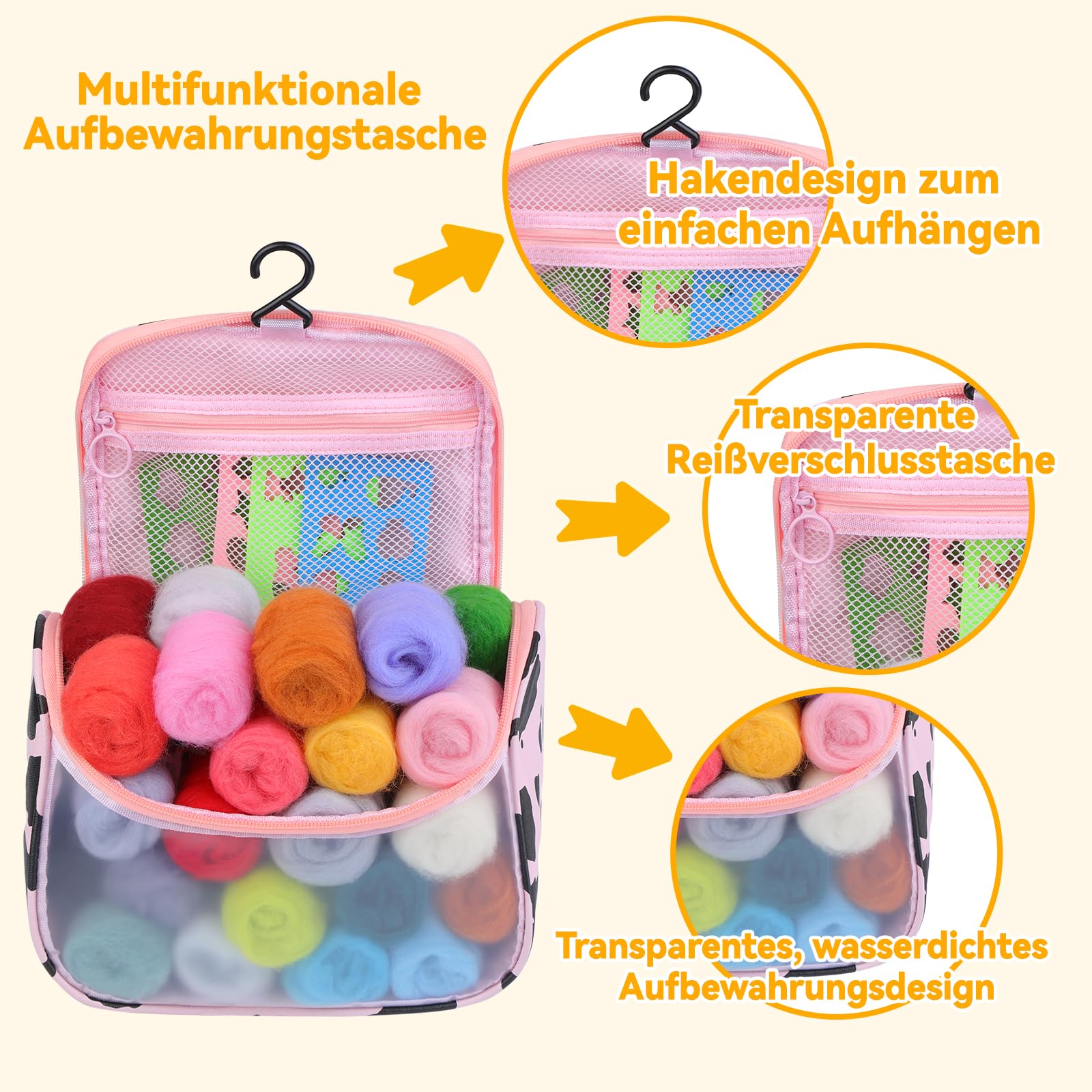 Riddur Nadelfilz-Set, 45 Farben Filzwolle Trockenfilzen Starterset, Grundlegenden Filzwerkzeugen und Zubehör, Weichem Nadelfilzpad für Diy Bastelprojekte und Handarbeiten
