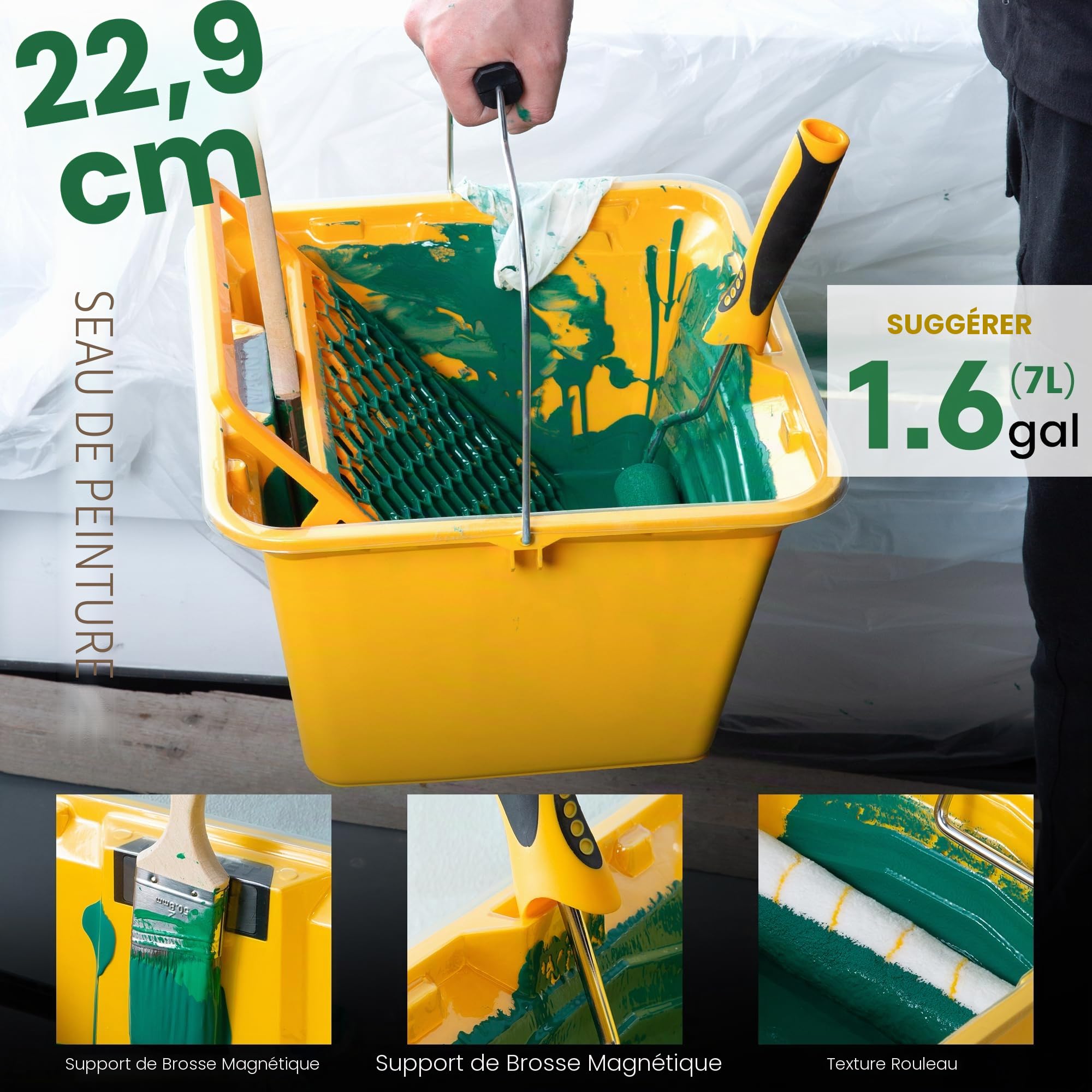Kit de 21 Couleurs de 23 cm avec Remplissage jetable, Mini Couvercle en Mousse, Rouleau de Peinture en Microfibre de 9" avec Rouleau de Peinture