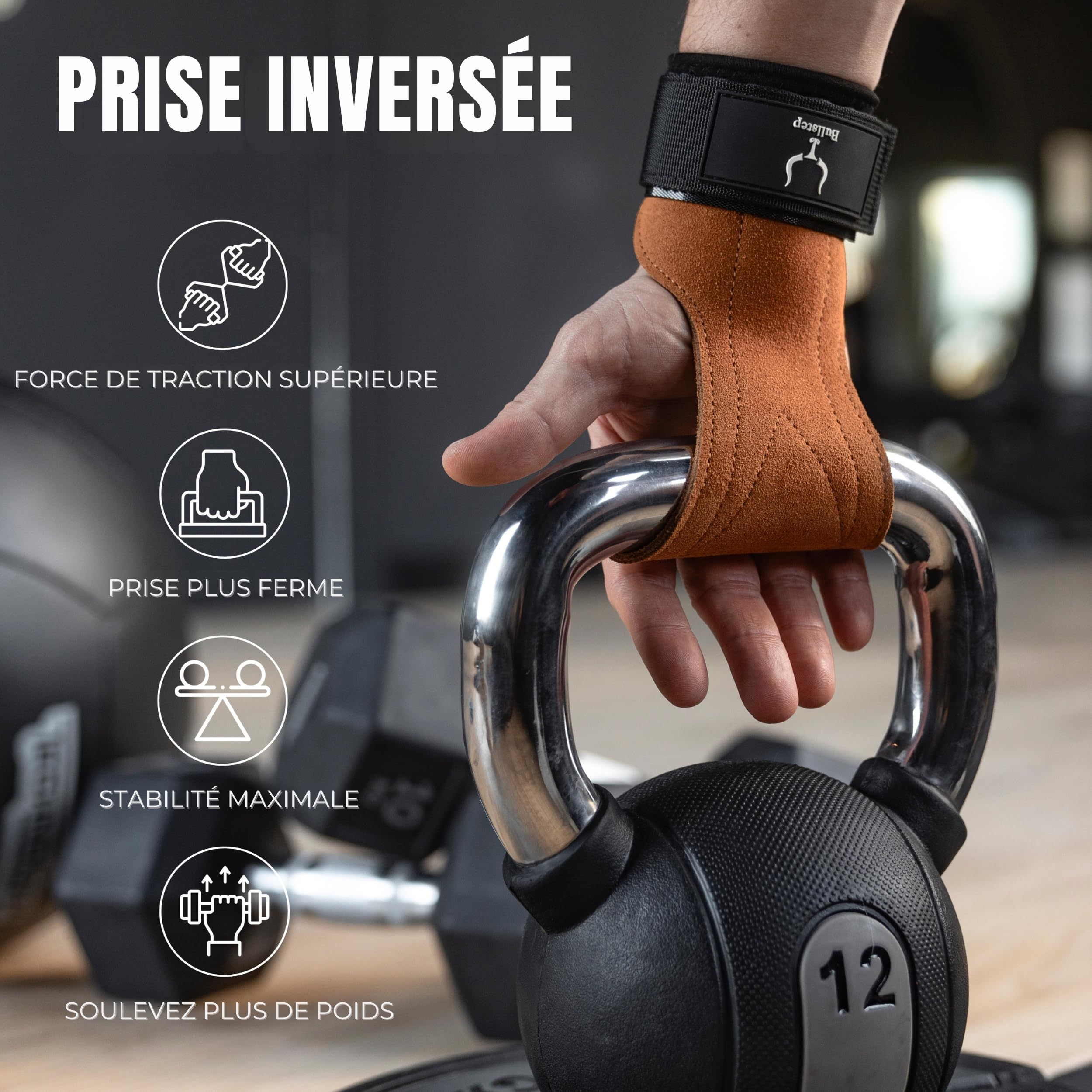 Manique Crossfit Gants Cuir | Sangle Poignet | Manique Gym | Grips Protection Homme Femme | Sangle de Tirage Musculation pour Gymnastique, Fitness, Haltérophilie