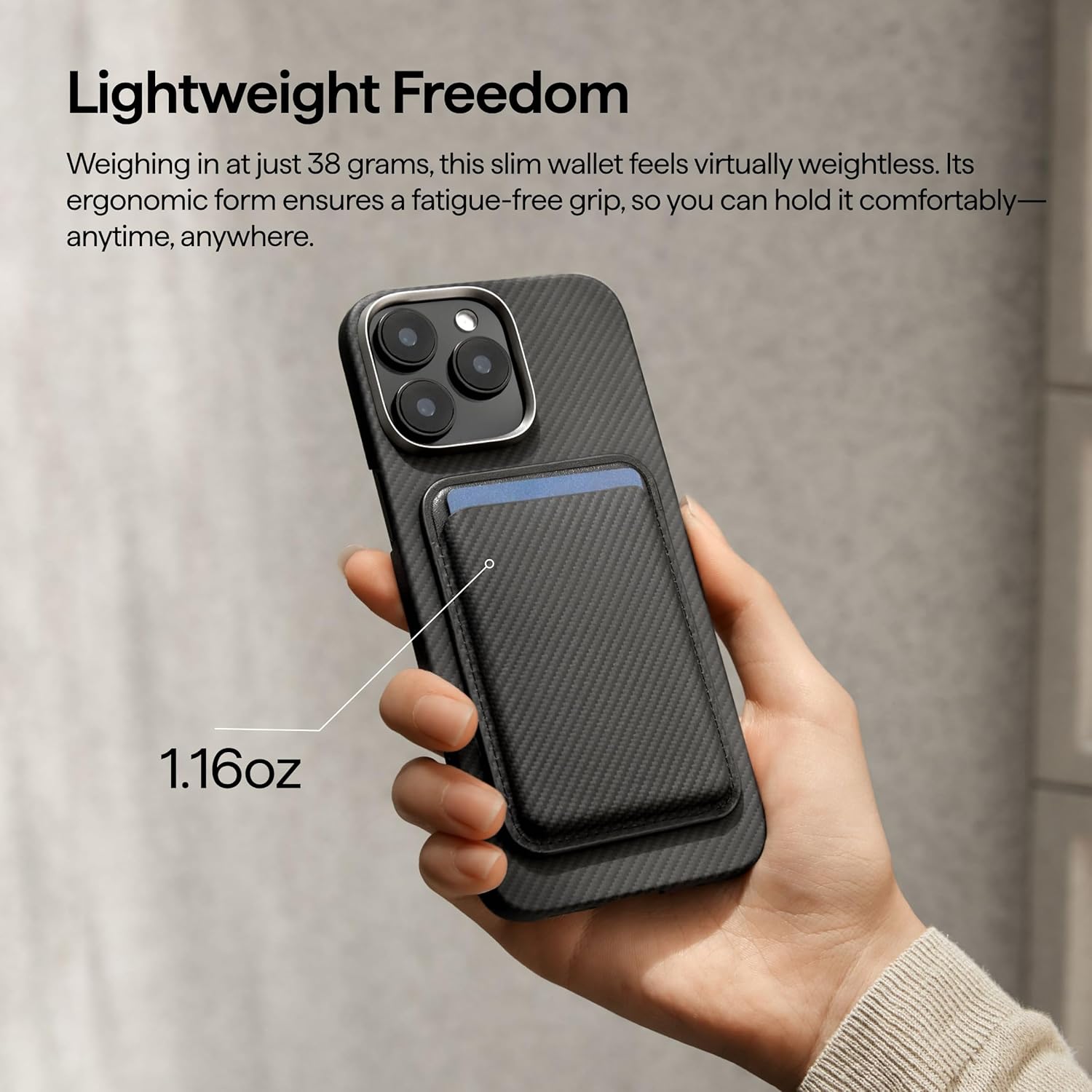 pitaka MagSafe Wallet, Slim Card Holder, Phone Wallet Compatible with iPhone 17/16/15/14/13/12, Aramid Fiber Woven, Black/Grey(Twill)