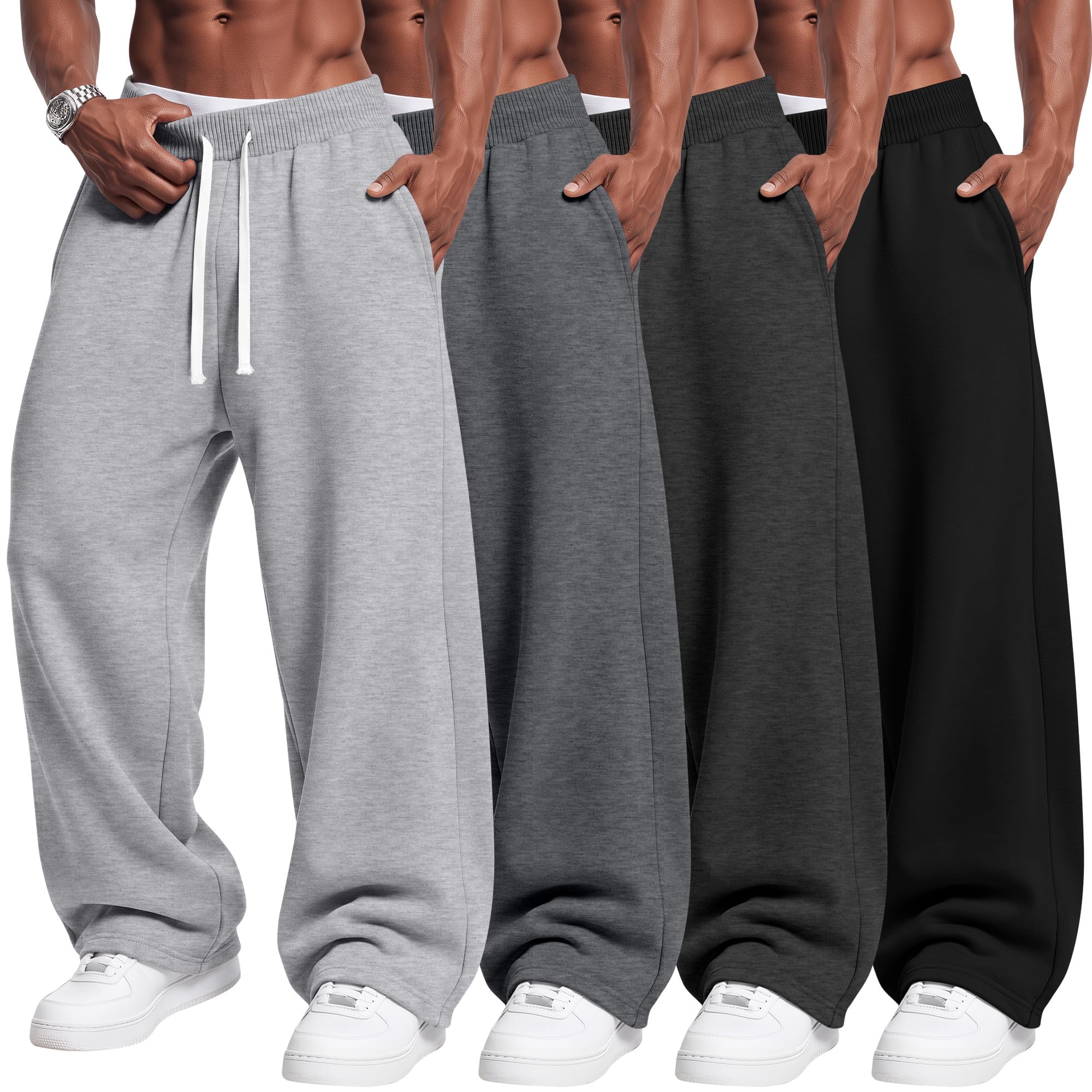 August Alley 4 Pack Men's Open Bottom Sweatpants with Pockets