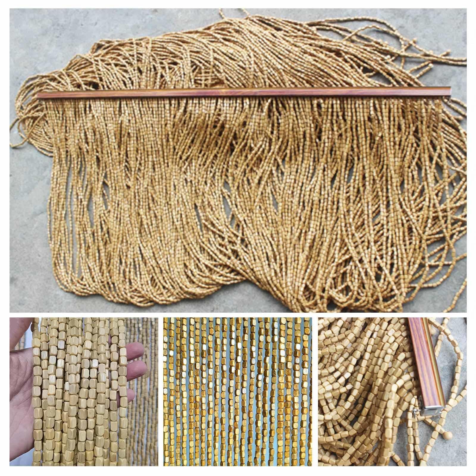 Rideau De Perles en Bambou 80×200cm 90×200cm 100×200cm,Rideau De Perles Bois Naturel,Anti Mouche, Rideau De Séparation en Perles Brins,Fait À La Main,Pour Porte De Placard,W×H-100strands(100×240cm)