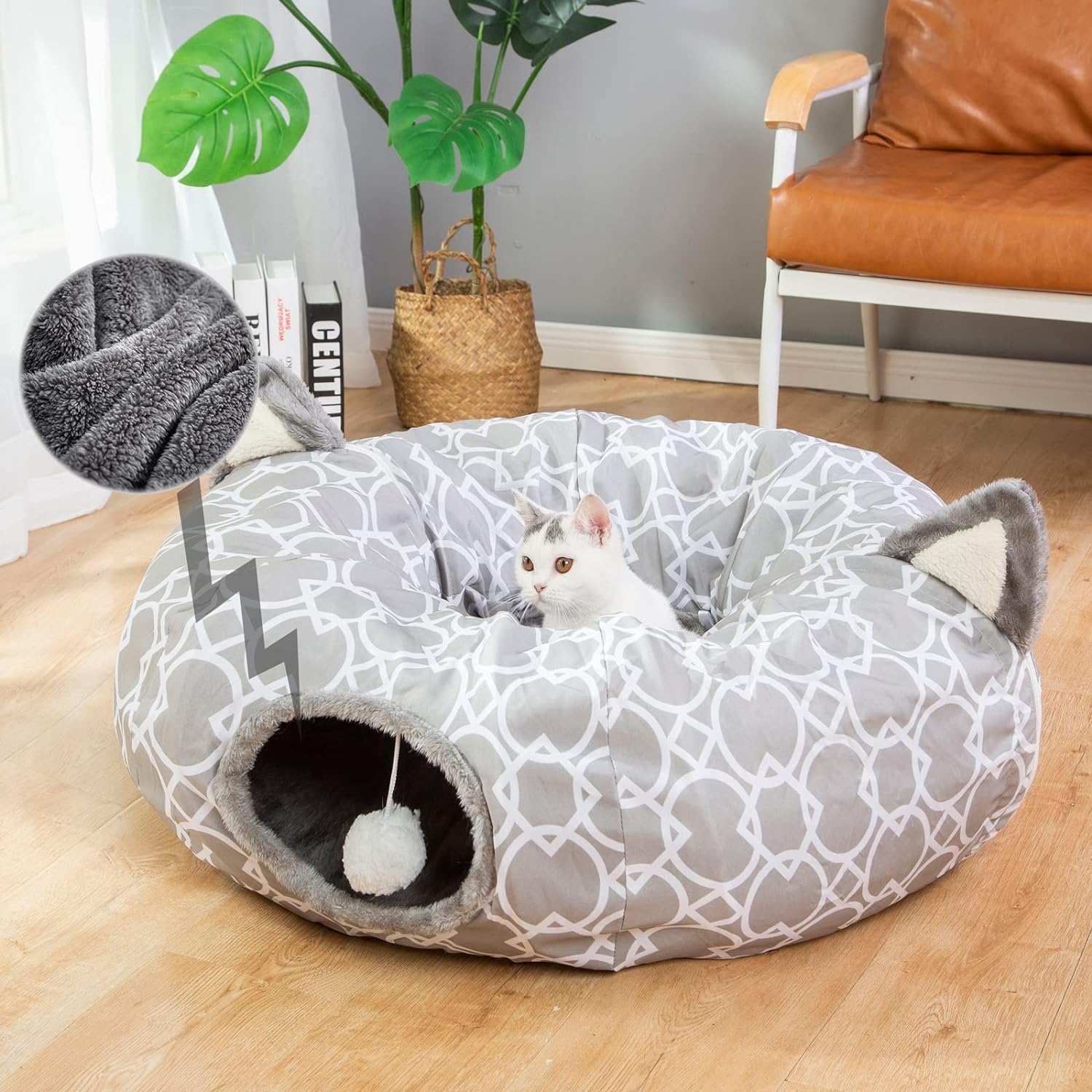 LUCKITTY Cat Dog Tunnel Bed with Cushion Tube Toys Oxford Cloth Large
