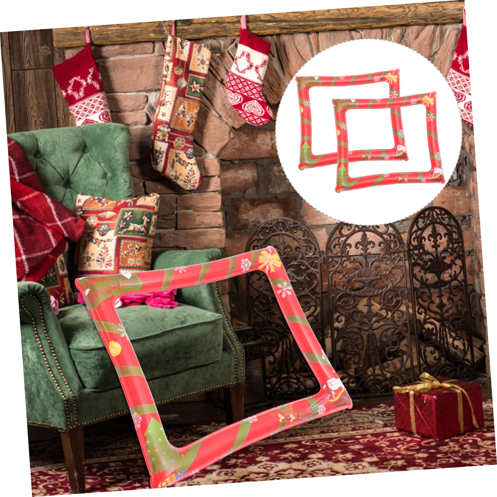 KOMBIUDA 2stücke Aufblasbarer Weihnachts-fotorahmen Aus Pet-Material Fotoautomaten-Requisite Partyzubehör Für Weihnachtsfeiern