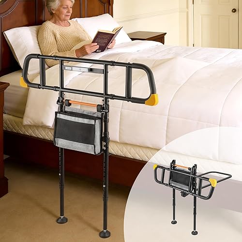 C5 Pro Bed Rail for Home Safety - Foldable Bed Rail for Seniors with Motion-Activated Light & Storage Bag, 350 lbs Weight Capacity