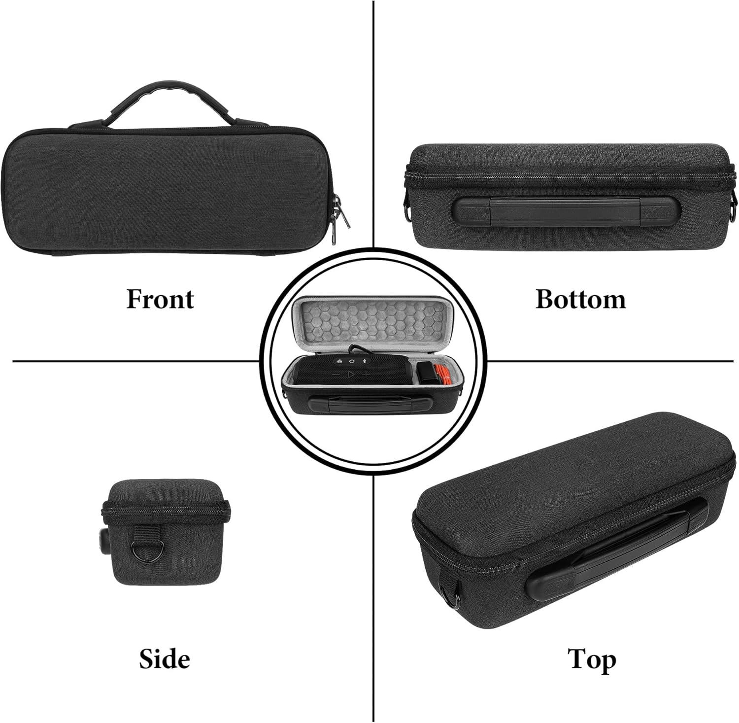 GEEKRIA Shield Speaker Case Compatible with JBL Flip 7/6/5 Replacement Hard Shell Portable Protective Carrying Bag With Cable Storage, Keychain Hook, Travel Shoulder Strap (Dark Grey) - Image 4