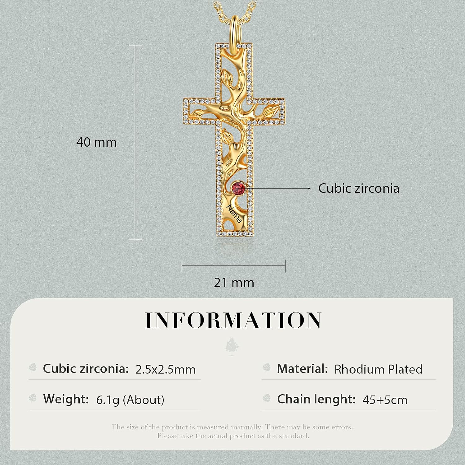 Gold Cross Necklaces for Women Personalize Dainty Gold Plated Cross Pendant with 1-5 Birthstones Faith Necklace Engravable Names Necklace