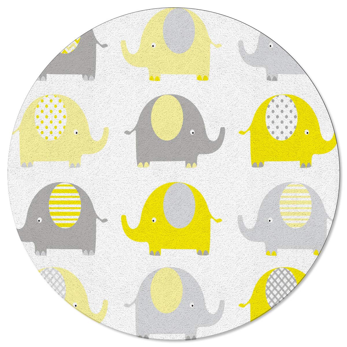 Ta-Home Non Skid Round Area Rugs 5ft Cartoon Elephant Pattern Indoor Washable Carpets Floor Mats for Living Room, Nursery, Bedroom, Study, Yellow and White