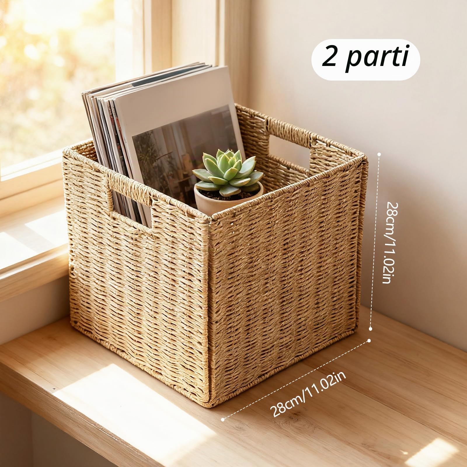 Cestini Portaoggetti, 2 Pezzi Cestini Da Cucina Intrecciati Con Manici Organizer Pieghevole In Giunco ​​Marino Multifunzionali Per Cucina Bagno Camera Da Letto - 28 * 28 * 28cm