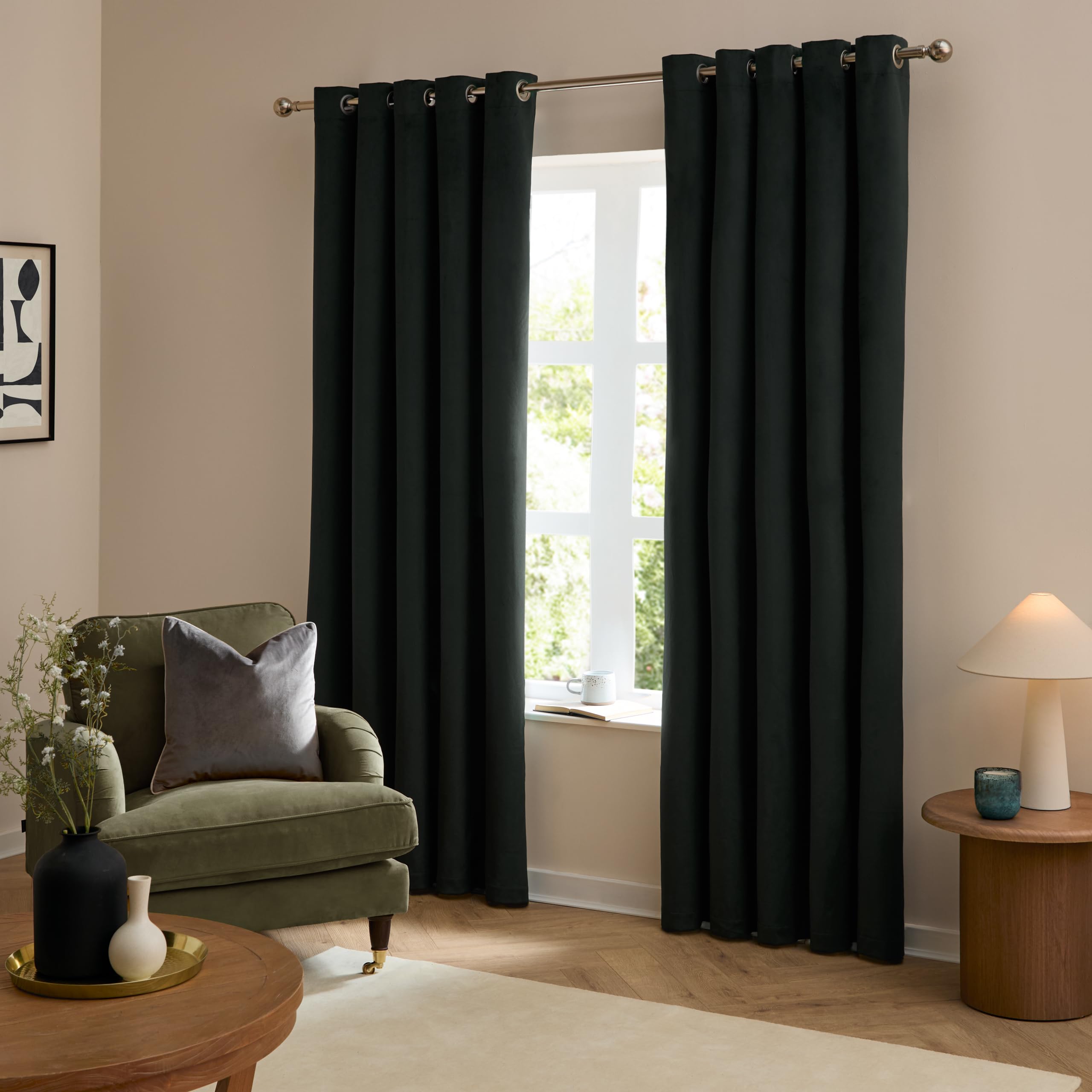 Furn - Velvet Eyelet Curtains - Fully Lined - 168 x 183cm - Black