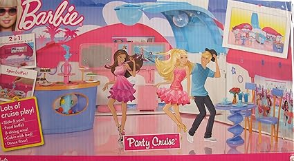 Amazon Com Barbie Party Cruise Ship Playset 35 Pieces W Lights Music Sounds Opens To Over 4 Feet 2008 Toys Games