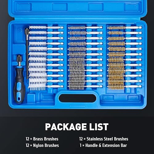 Miniatura 7 de Orion Motor Tech Juego de 38 cepillos de alambre para taladro con vástago hexagonal de 14 pulgadas y barras de extensión largas, kit de cepillo de