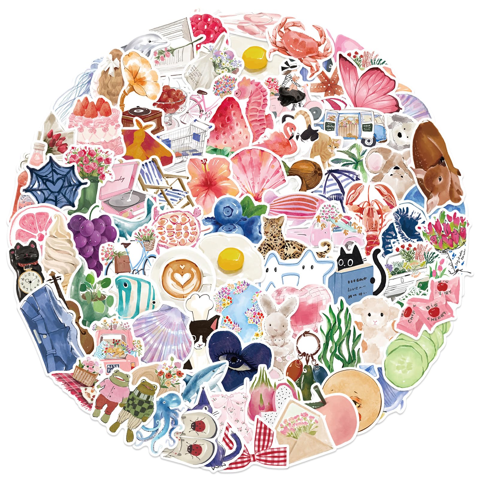 100 Pcs Watercolor Aesthetic Stickers Waterproof Vinyl Scrapbook Stickers for Adults Teens Girly Cute Cartoon Kindle Stickers for Suitcase Luggage Laptop Water Bottle Journal Scrapbook Skateboard — image 1
