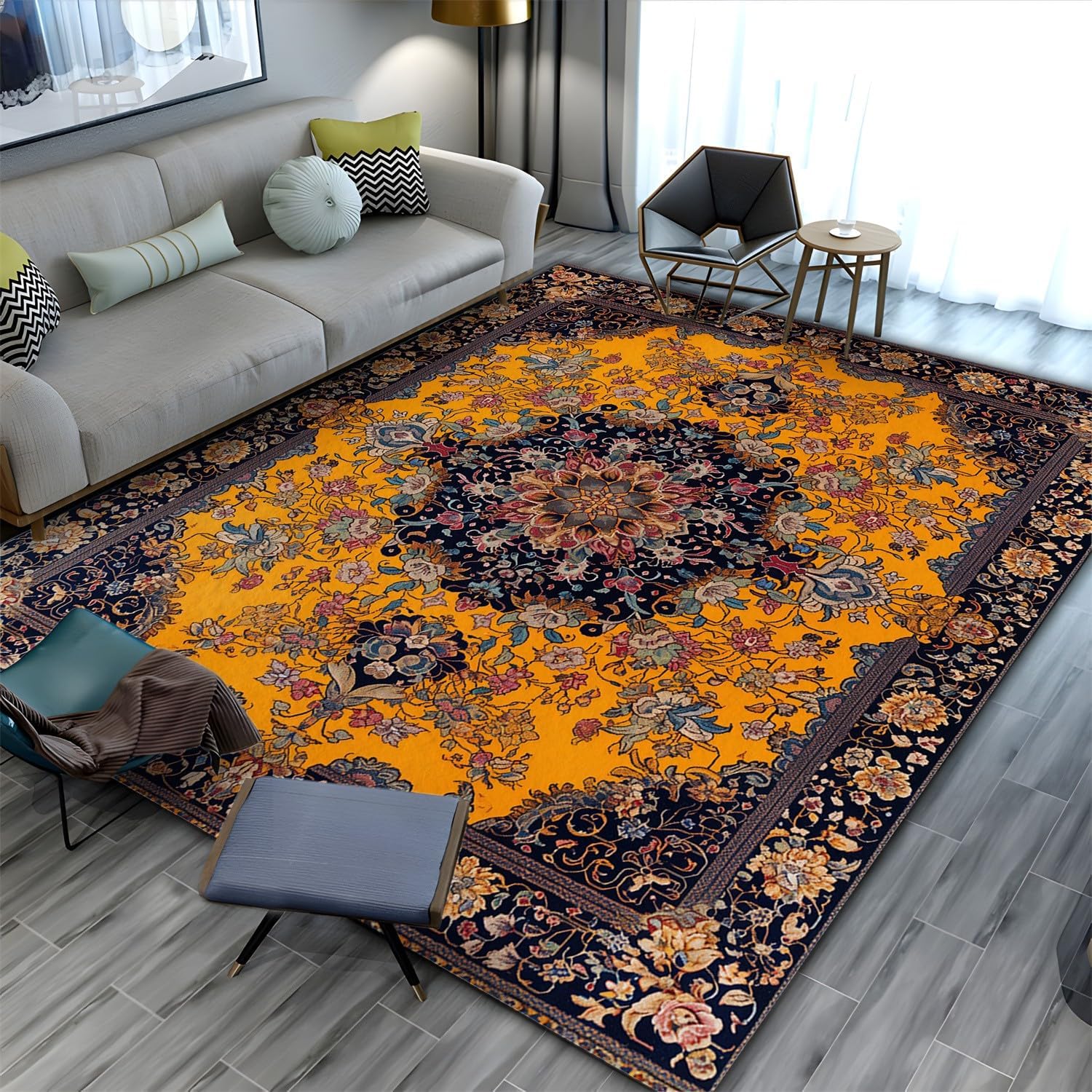 Washable Non-Shed Rugs 5 x 7 ft, Paisley Print Throw Rugs for Bedroom Non Slip, Soft Traditional Persian Style Bathroom Mat, Entryway Rug Indoor Floor Chair Carpet for Living Room Coffee Table