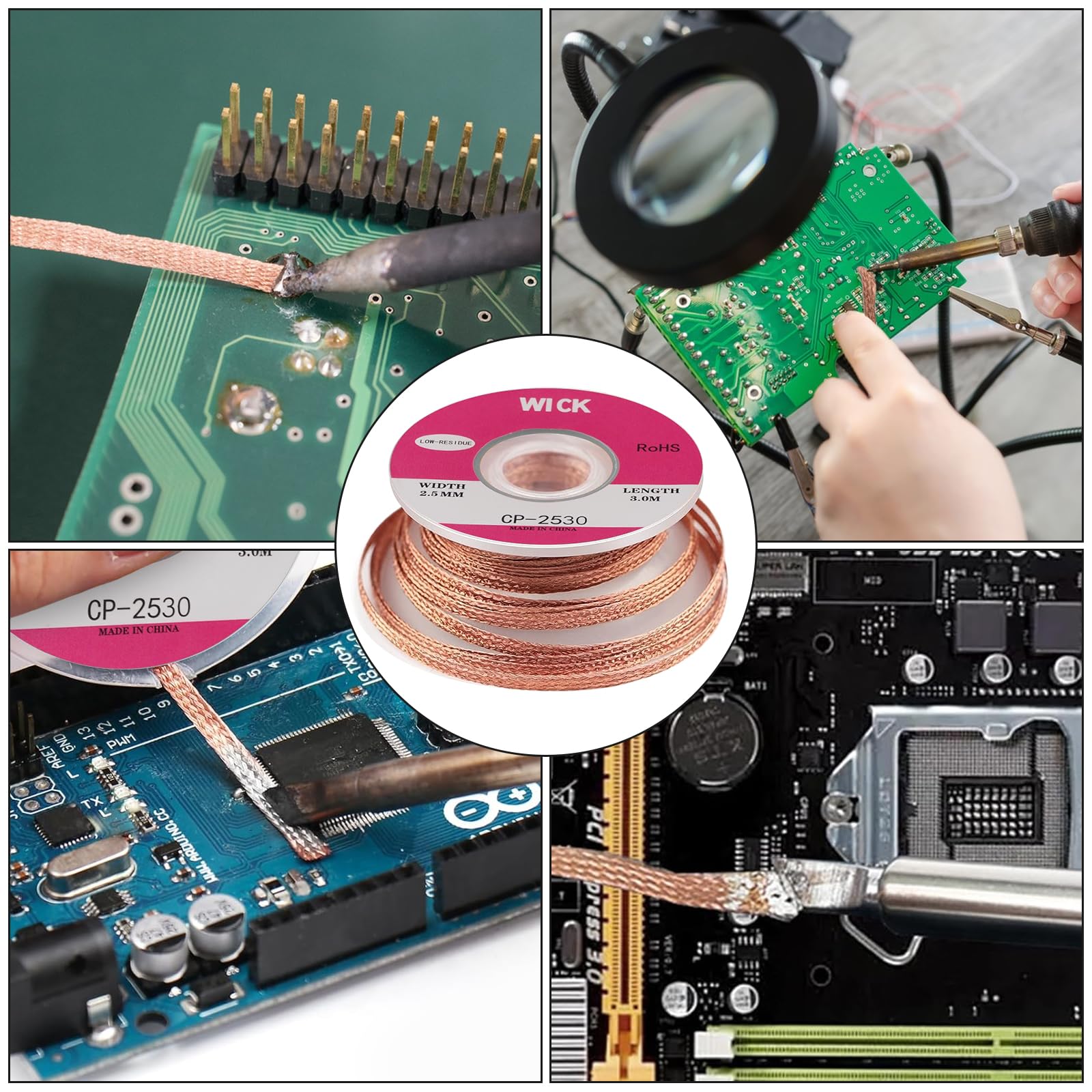 10 treccia per dissaldare, 3 m di lunghezza, utilizzata per rimuovere la saldatura e smontare i componenti elettrici, treccia di dissaldatura(2,5 mm 3,0 m)