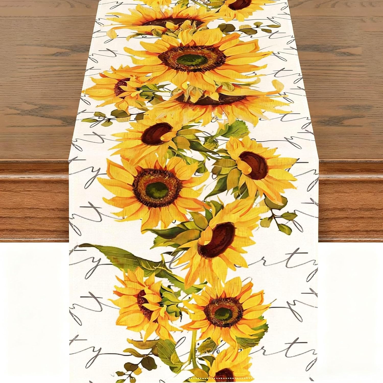 Floral Table Runner Summer Flowers Yellow Seasonal Easter Spring Butterfly Kitchen Dining Table Decoration for Home Party 13x72 Inch (Sunflower)