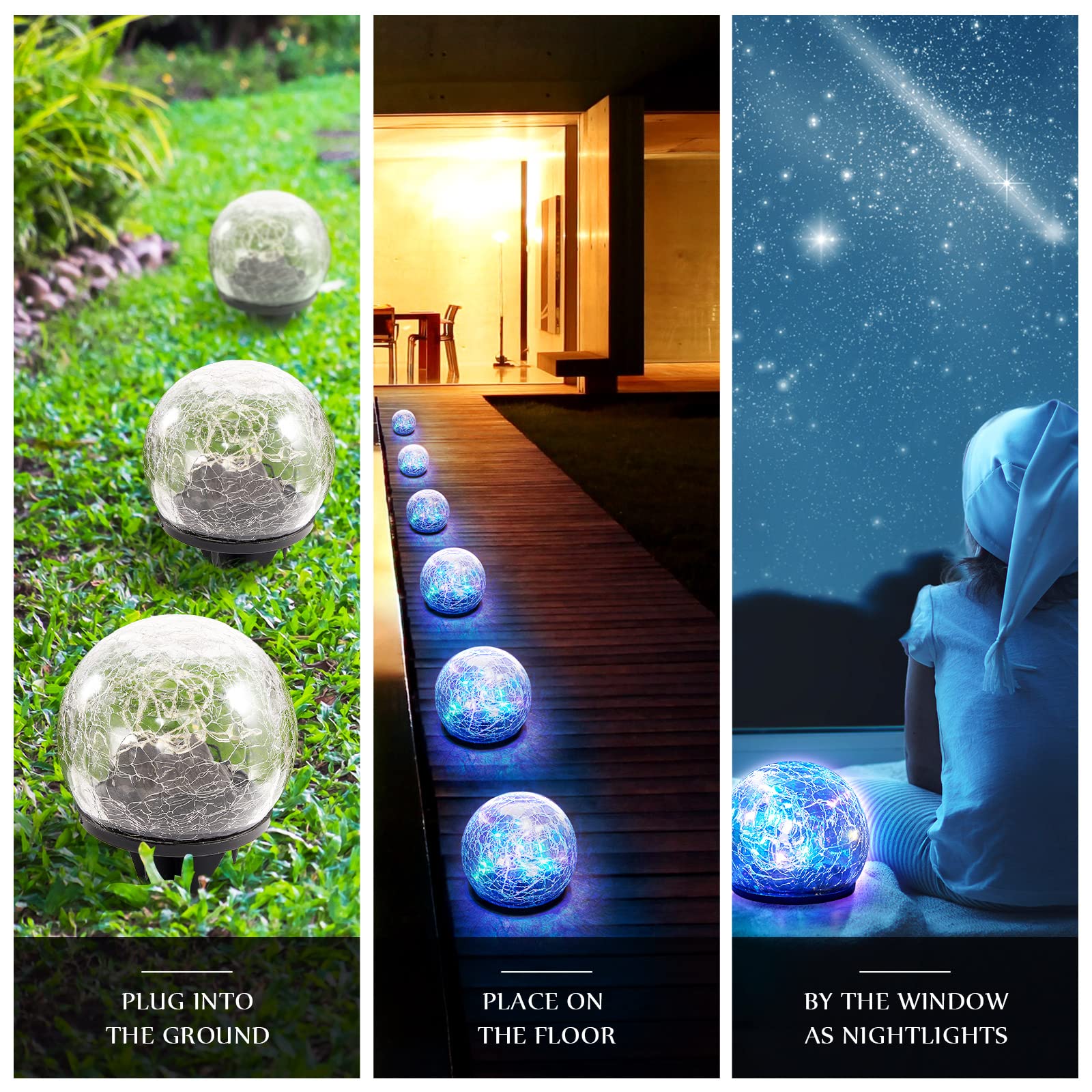 Luci solari da giardino a sfera in vetro incrinato, luci decorative a globo solari per esterni, luci a LED impermeabili per patio, vialetti, vialetti, giardini, cortili, decorazioni (8 pezzi, 9,9 cm)