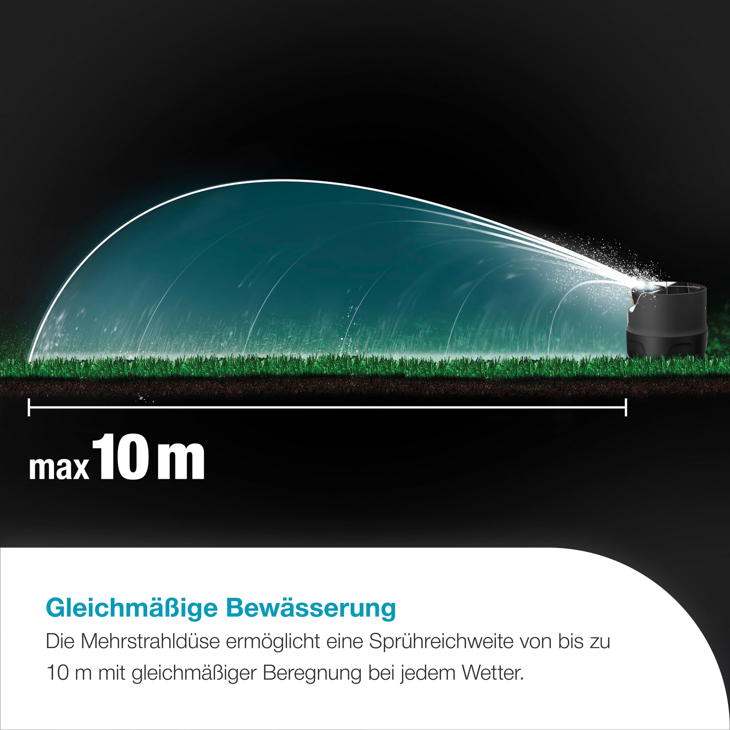 Gardena AquaPrecise Bewässerungssystem für Rasenflächen bis zu 320 m²: solarbetrieben, gleichmäßige Wasserverteilung, für jede Gartenform, Bluetooth, einfache Installation (16000-20)
