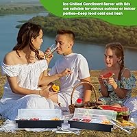 Vista 5 de 2 bandejas de guarnición refrigeradas por hielo, barra de cubierta, contenedor de condimentos con tapas y servidor de condimentos refrigerado