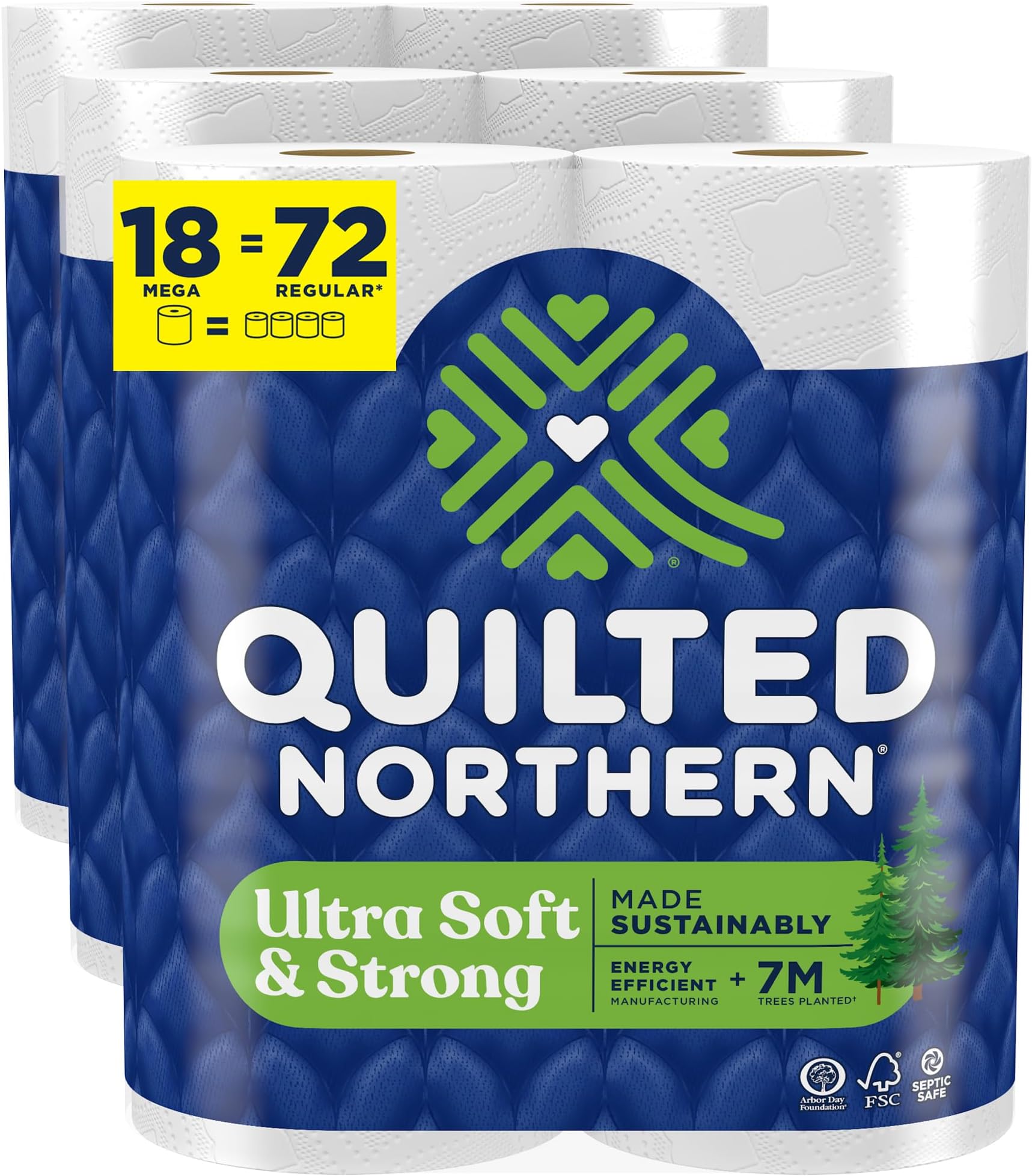 Ultra Soft & Strong Toilet Paper, 18 Mega Rolls = 72 Regular Rolls, 5X Stronger*, Premium Soft Toilet Tissue