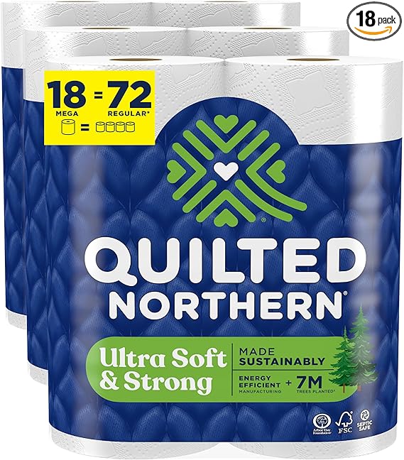 Quilted Northern Ultra Soft & Strong Toilet Paper, 18 Mega Rolls = 72 Regular Rolls, 5X Stronger*, Premium Soft Toilet Tissue