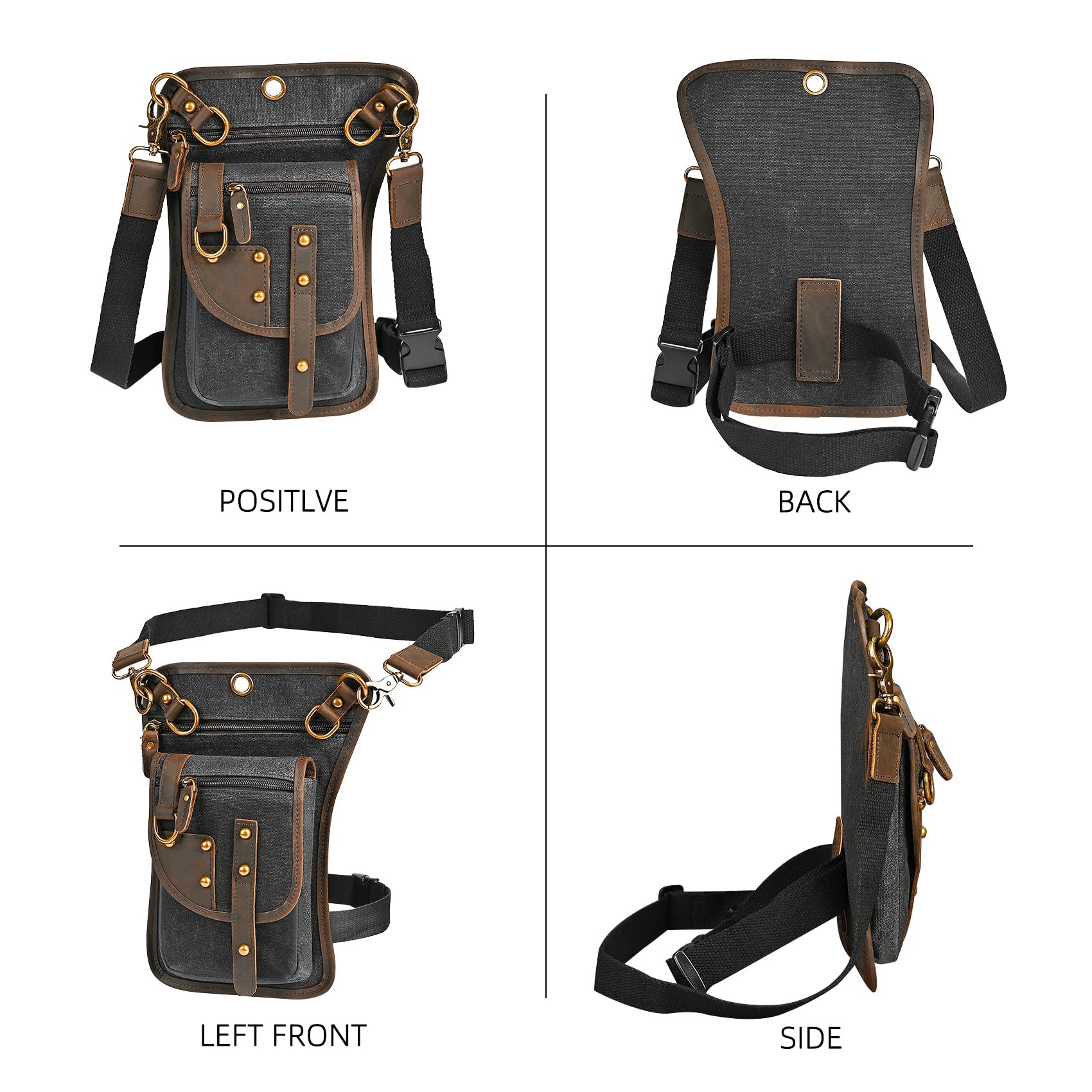 Tela Resistente All'acqua + Vera Pelle Moto Equitazione Travel Coscia Borsa per Gambe Marsupio in Vita Per Gli Uomini Donne FB2141