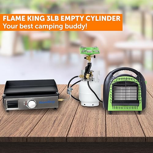 Miniatura 4 de Flame King 3LB - Cilindro de tanque de propano de acero vacío de 3 libras con manómetro y válvulas OPD para parrillas y barbacoas, camping, pesca