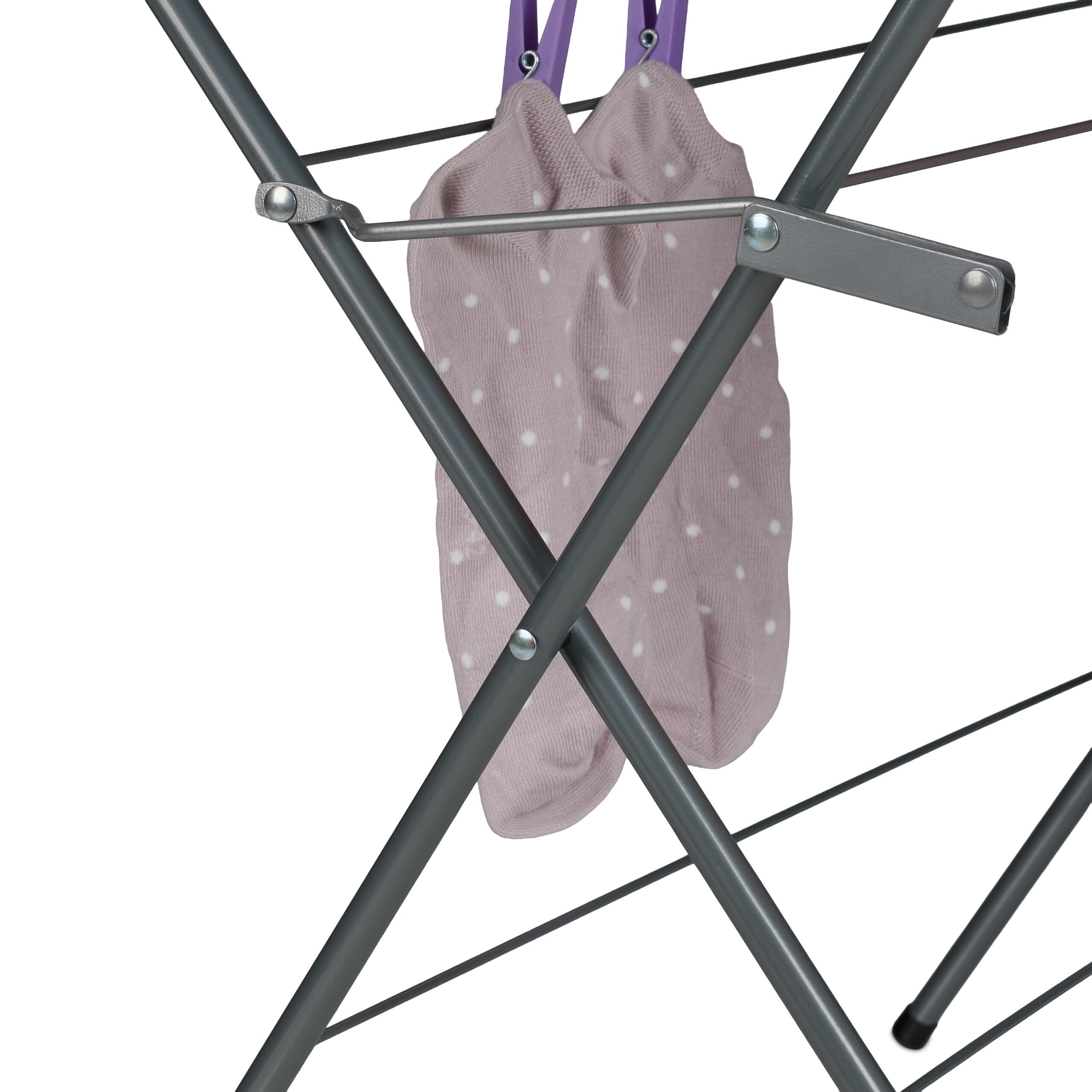 Relaxdays Tendedero Torre Plegable, 3 Niveles, Ahorra Espacio, Soporte Perchas, 138x63,5x50 cm, Tenderete, Gris/Negro