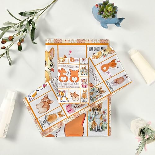 Miniatura 7 de Juego de 3 toallas de baño Corgi, 1 toalla de baño, 1 toalla de mano, 1 toallita de baño, suave, versátil, elegante, toalla de baño decorativa para