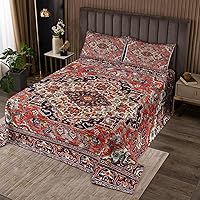 Vista 1 de Erosebridal Colcha geométrica bohemia, tamaño Queen, exótica, color rojo, azul, celosía, tribal, colcha retro india floral para dormitorio