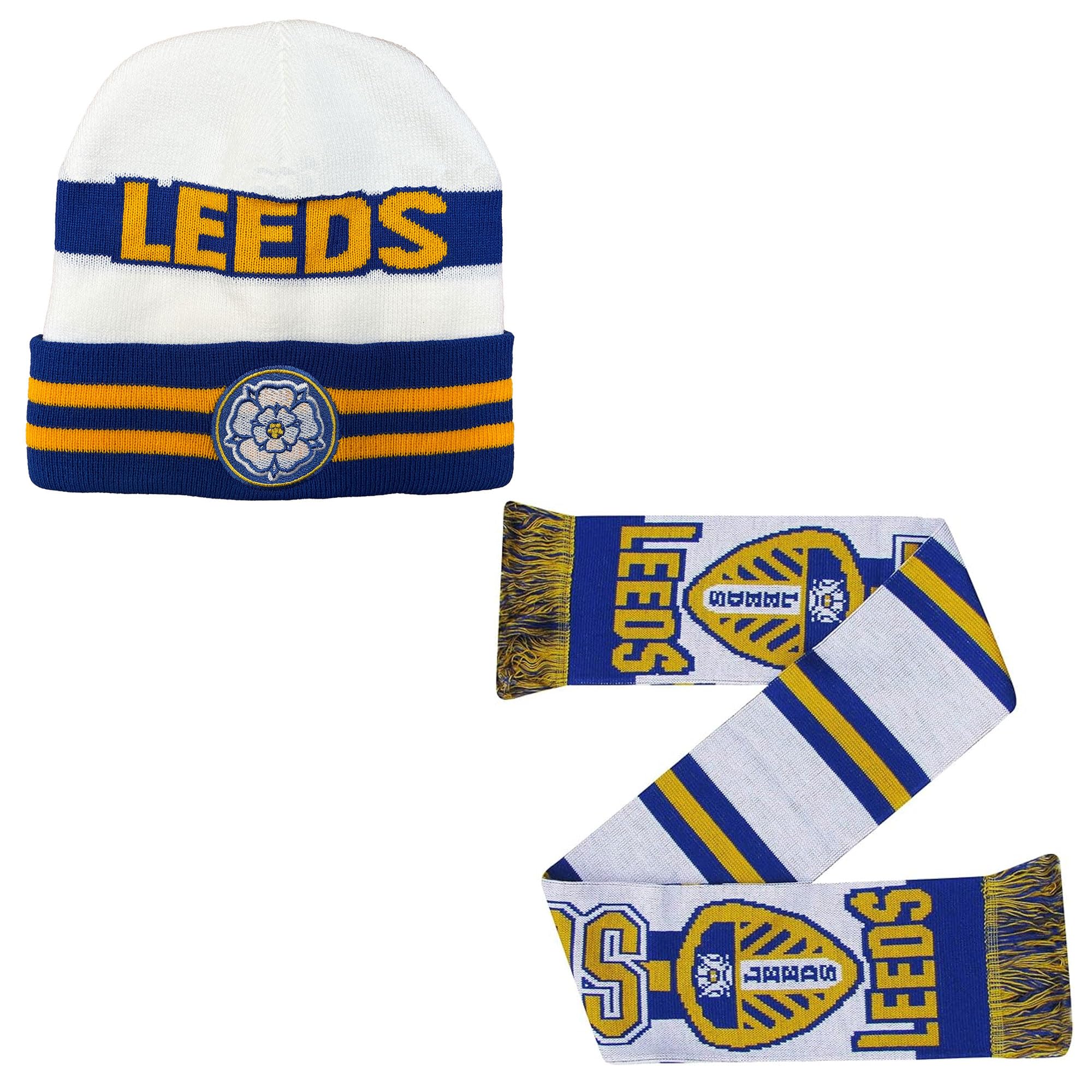 Beyond Happy Unisex Multicolor Leeds Hat & Scarf Set - Adult Leeds Yorkshire Rose Winter Accessory Set