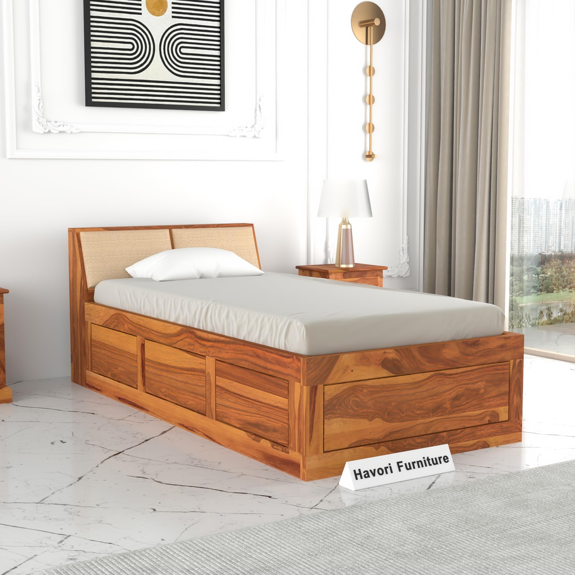Solid Sheesham Wooden Bed 6X4 Single Bed with Storage Box for Bedroom - Single Cot Wooden BedSingle Size for Living Room Guest Room - 12 Month Warranty (William Honey, 6X4 Box)-image-42
