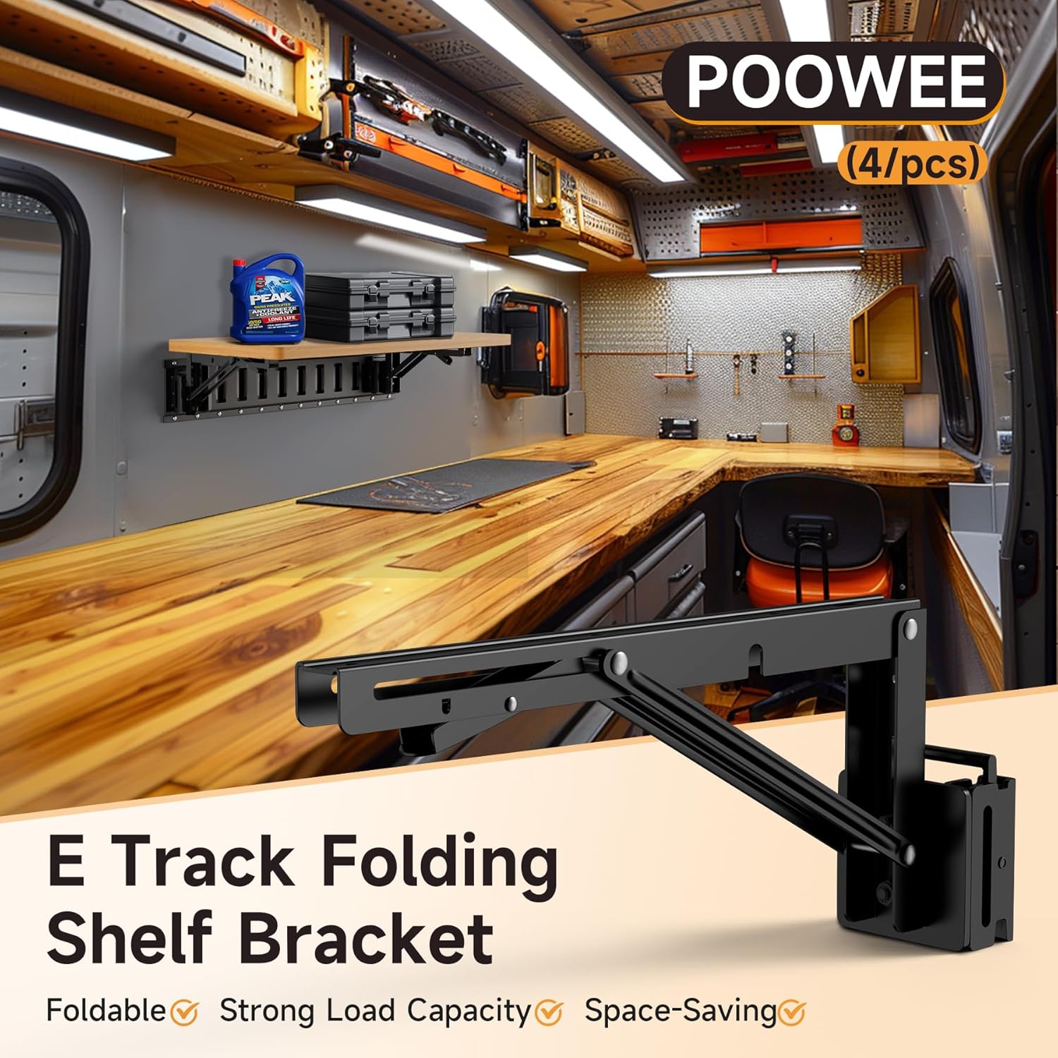 4 Pack E Track Folding Shelf Brackets - 12 Inches Heavy Duty Steel E Track Folding Shelf Bracket with Stainless Pivot,E Track Folding Fixed Shelf Bracket for Truck,Enclosed Trailer,Garage,Workbench