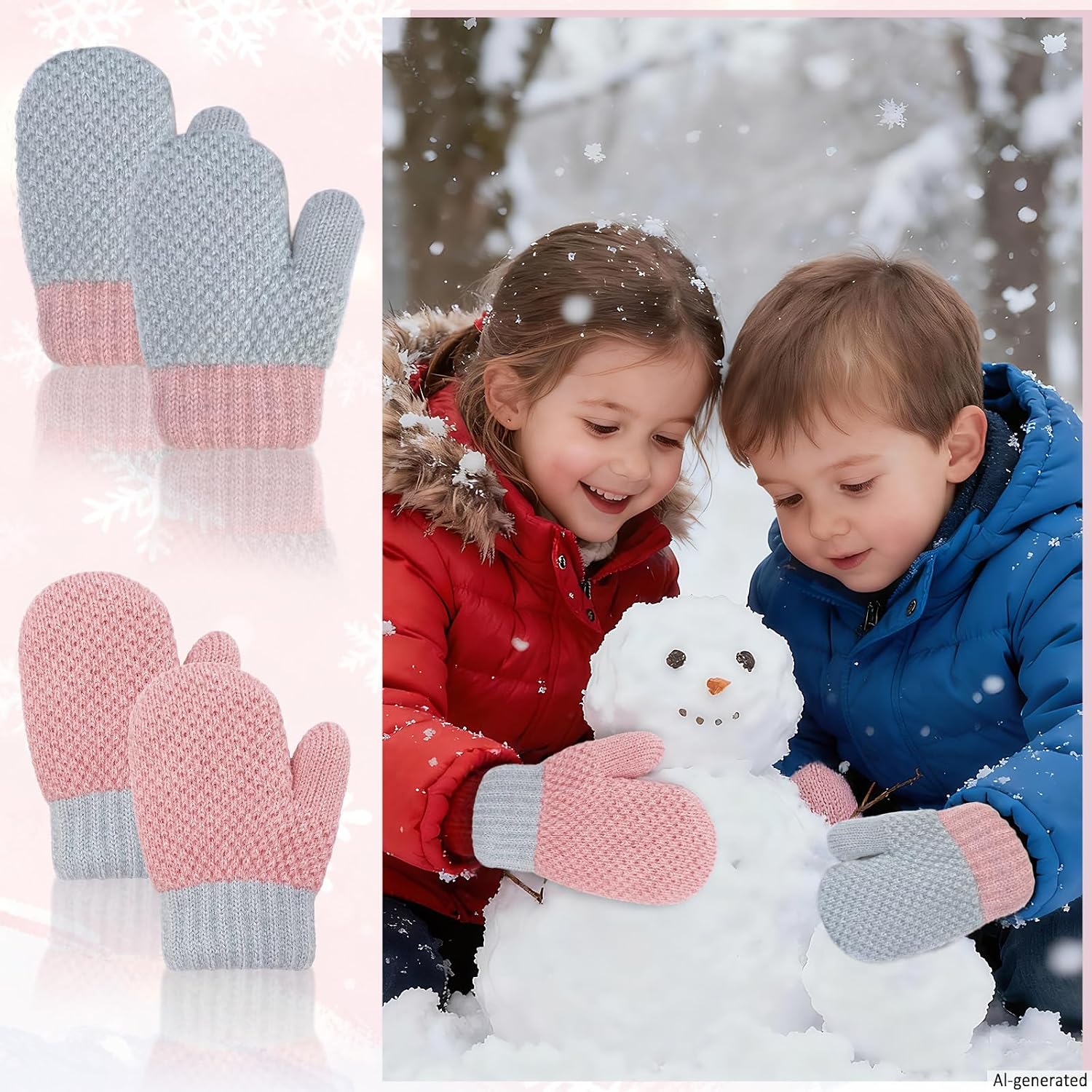 Beurlike 2 Pairs Kids Mittens Little Boys Girls Children Winter Warm Knit Fleece Mittens Gloves for Cold Weather 1-3 Years
